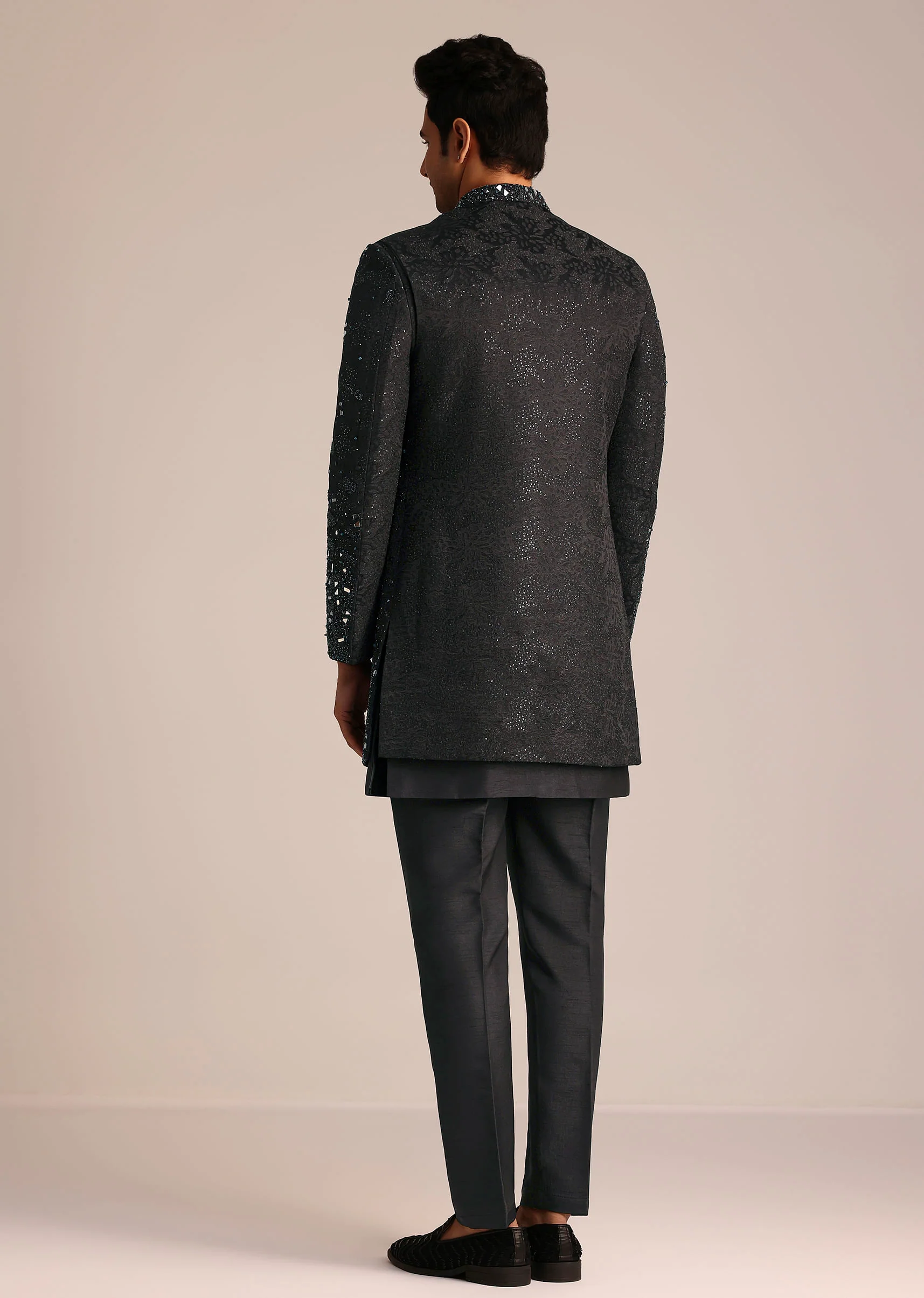Black Indo Western Set With Mirror Work - Image 5