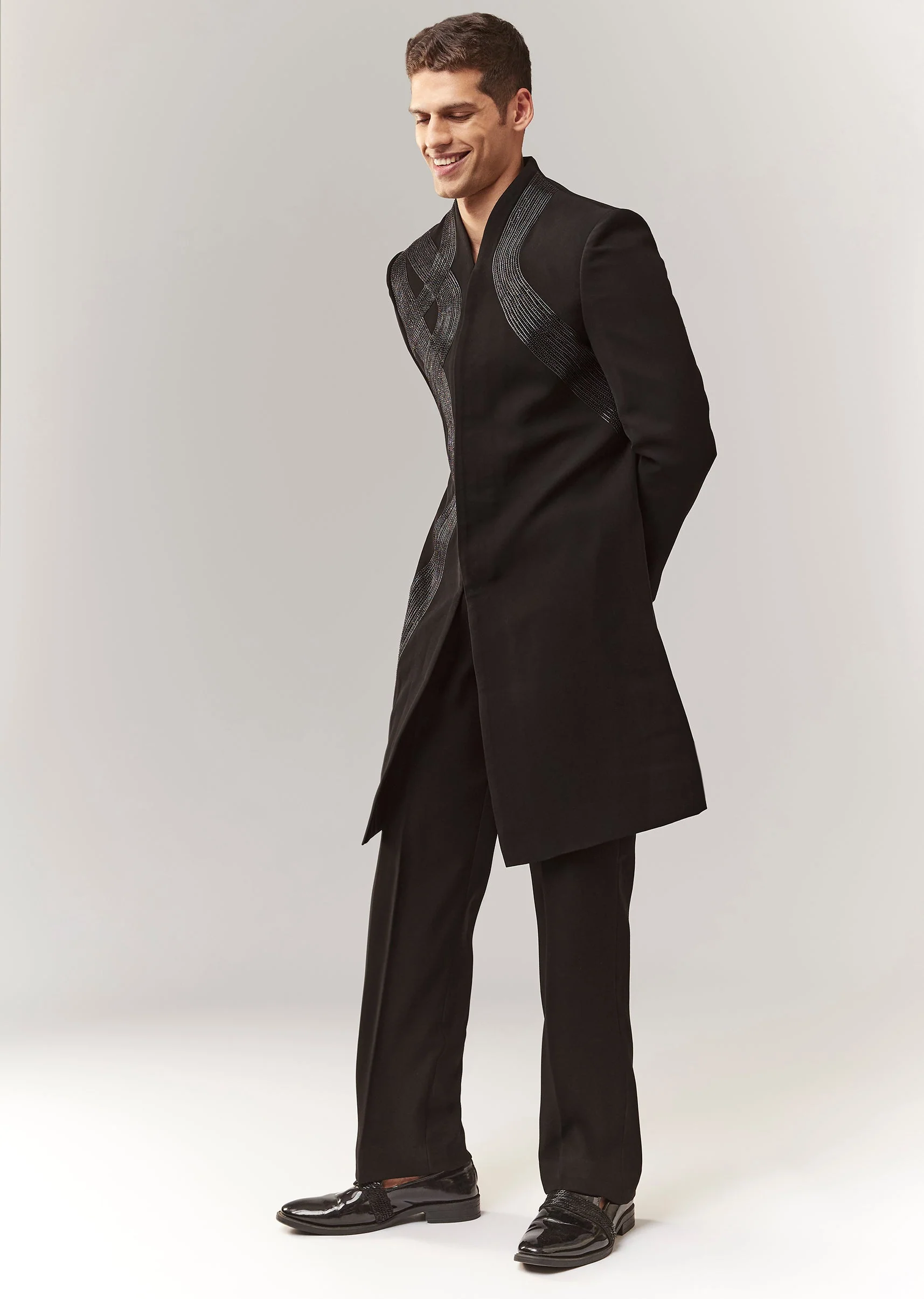 Black Indo Western With Leather And Dori Work - Image 2