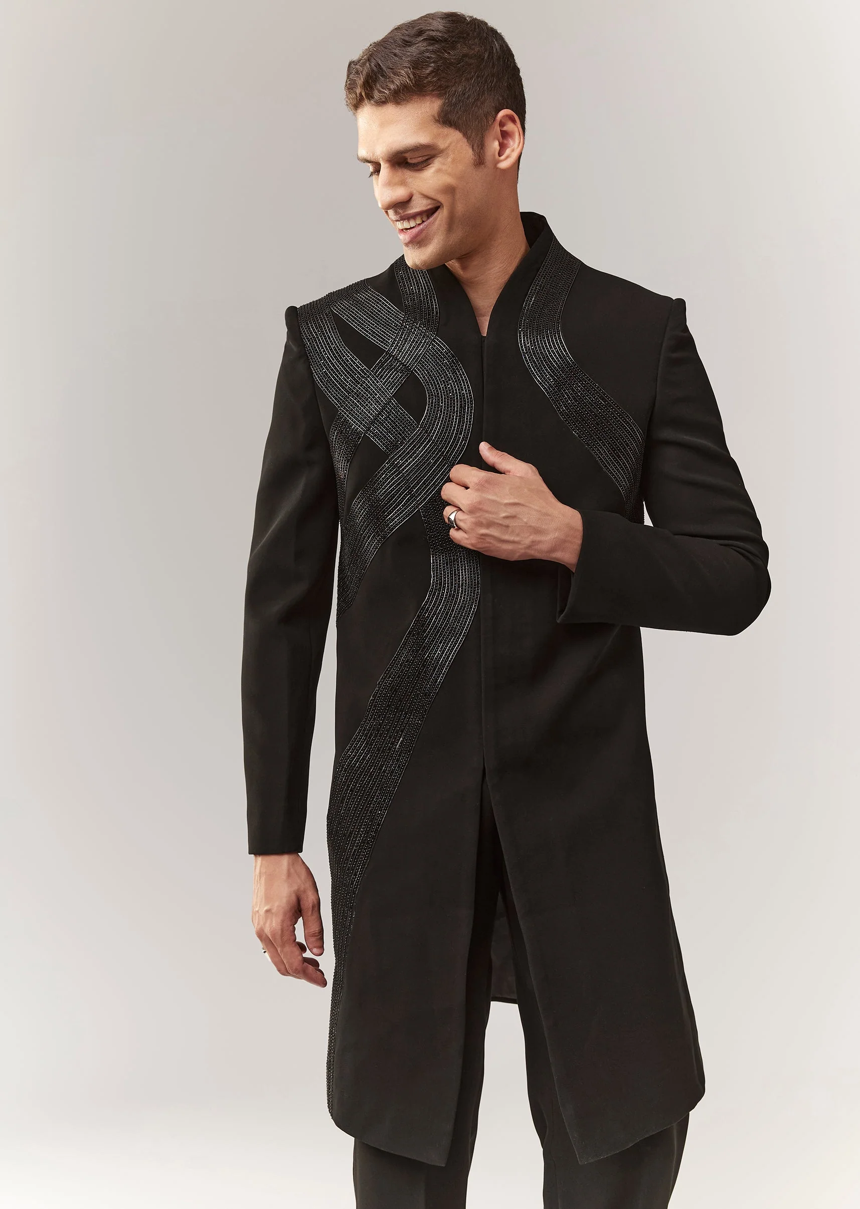 Black Indo Western With Leather And Dori Work - Image 3
