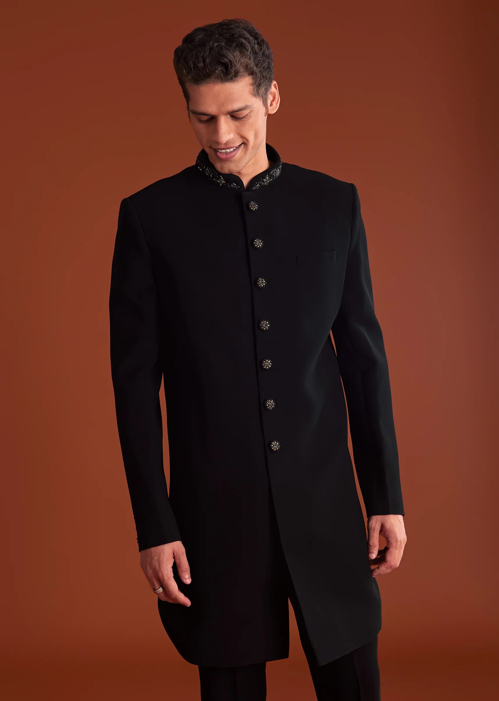 Black Indowestern Jacket Set With Zari And Pearl Work - Image 6