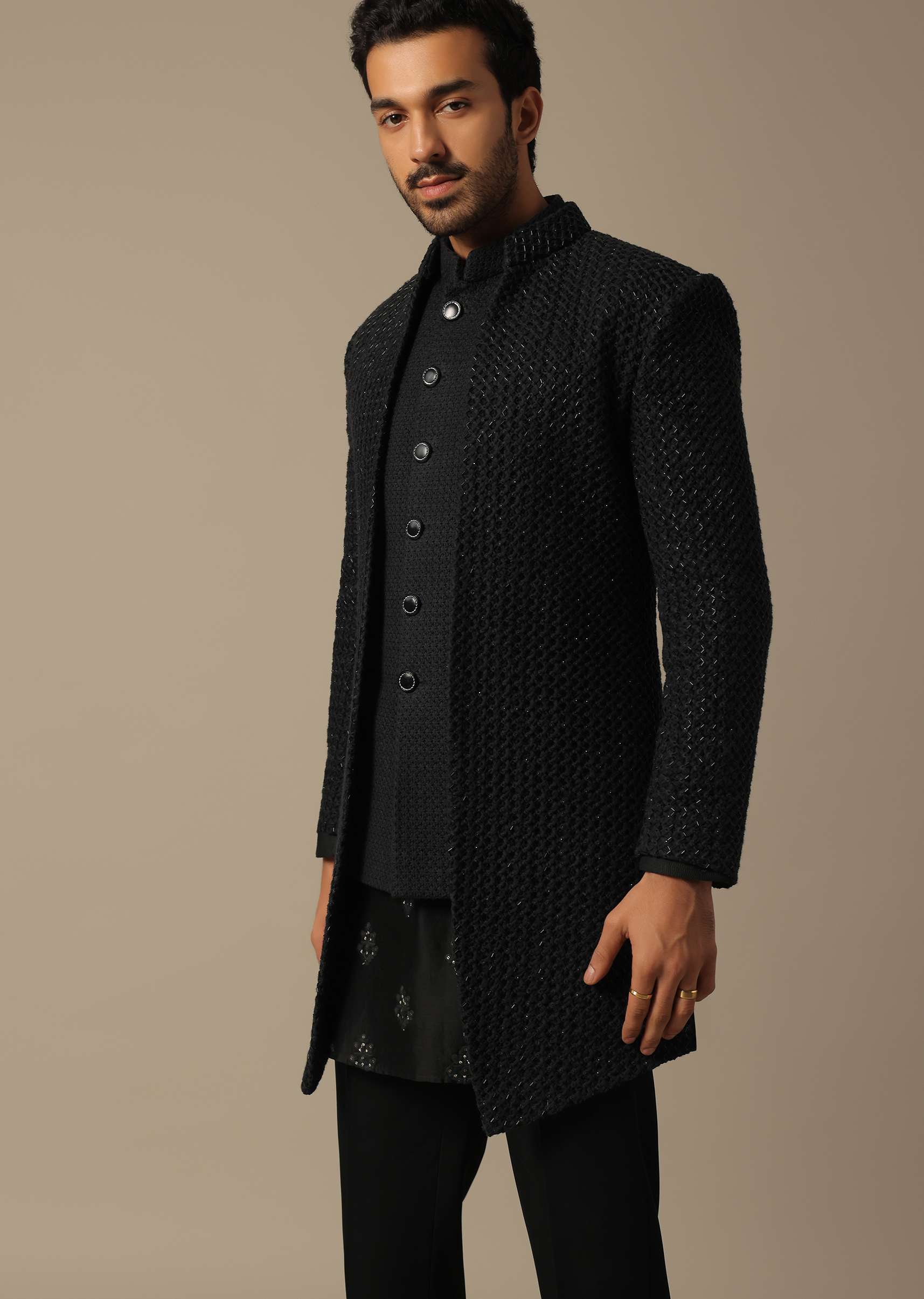 Black Indowestern Set For Grooms - Image 4