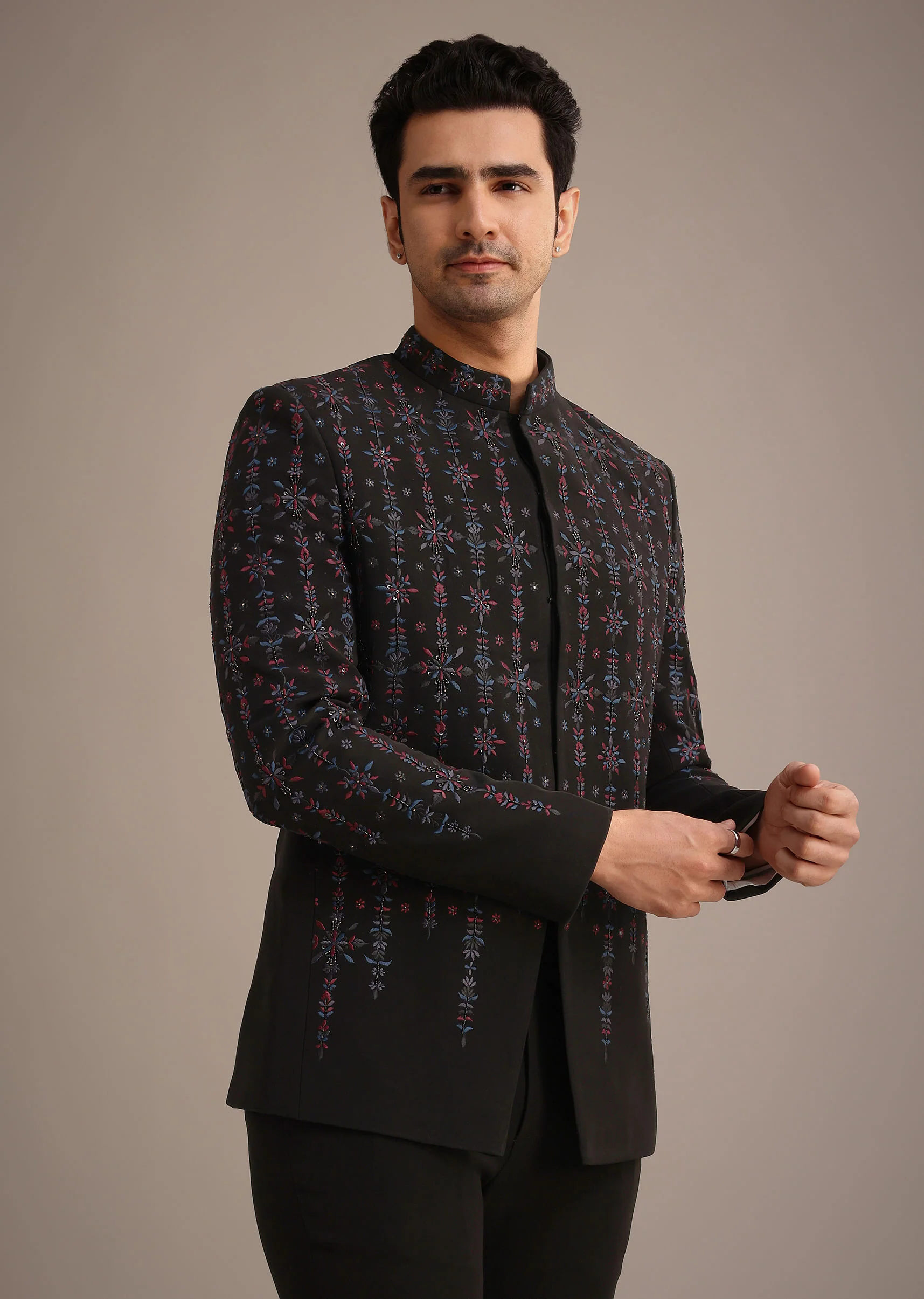 Black Indowestern Set With Cutdana Work - Image 2