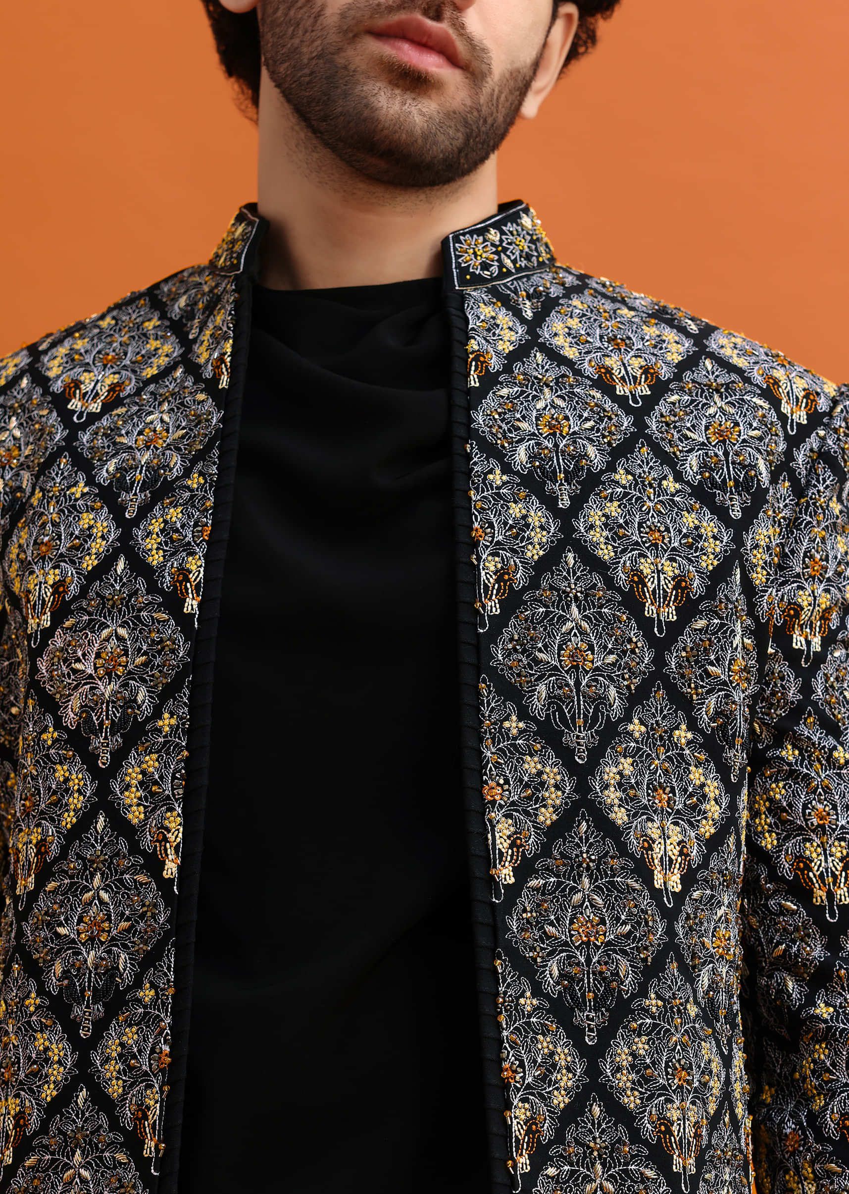 Black Indowestern Set With Hand Work For Men - Image 2