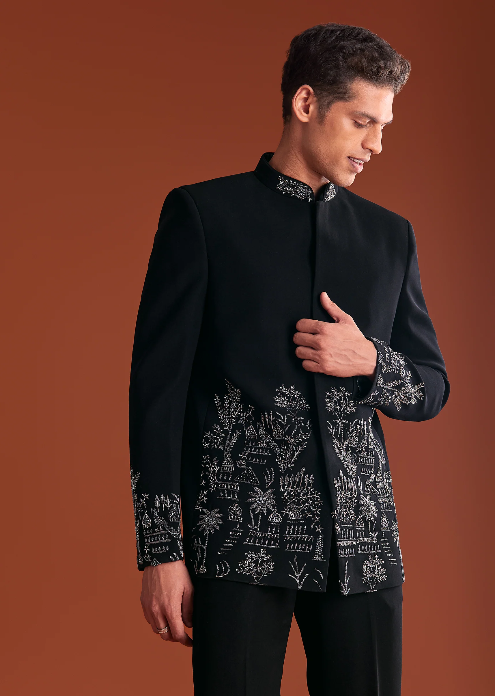 Black Jodhpuri Suit In Lachkaa With Hand Embroidery - Image 2