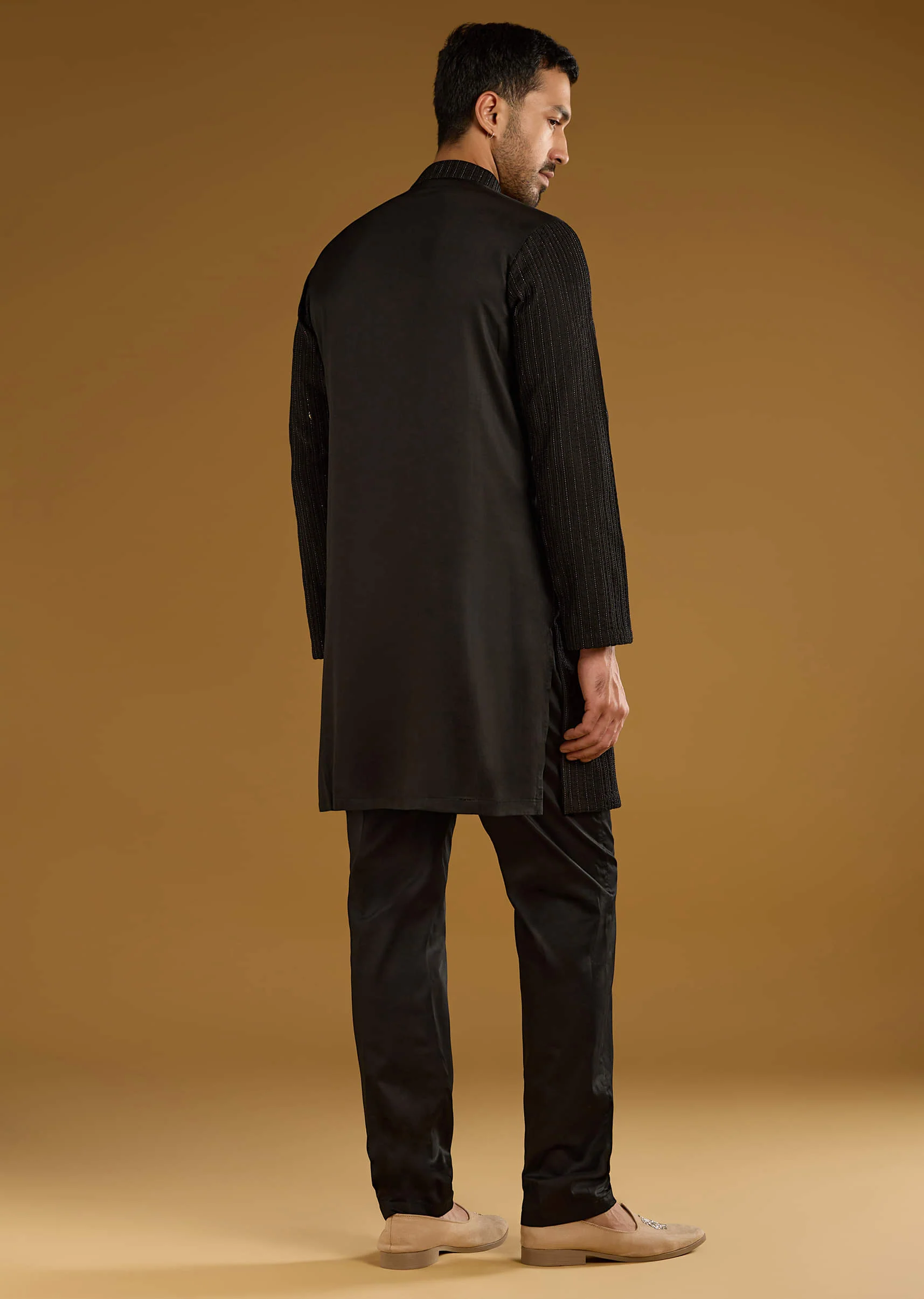 Black Kurta Jacket Set For Men With Beads Embroidery - Image 5