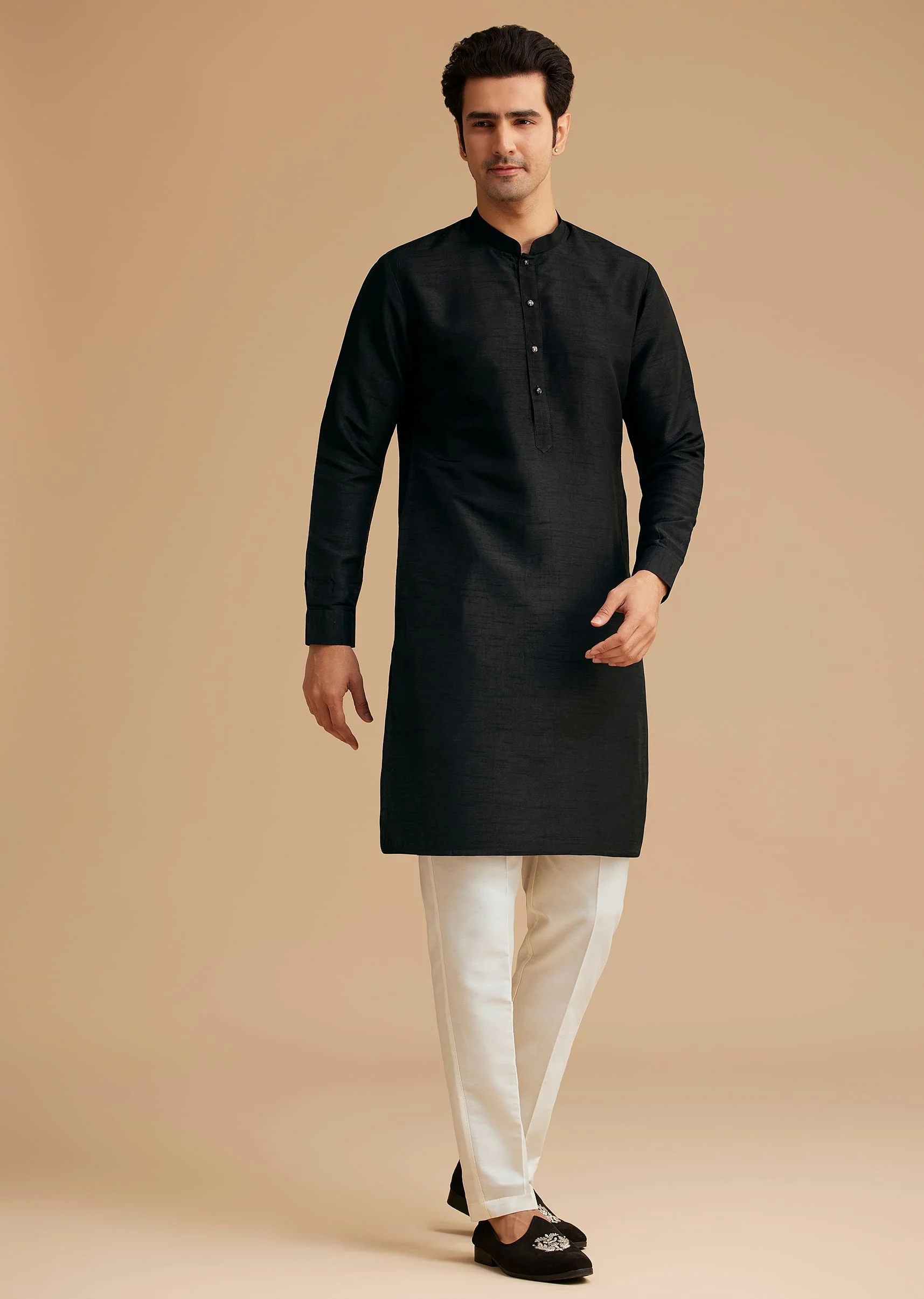 Black Kurta Jacket Set With Resham Work And Hand Embroidered Collar - Image 6