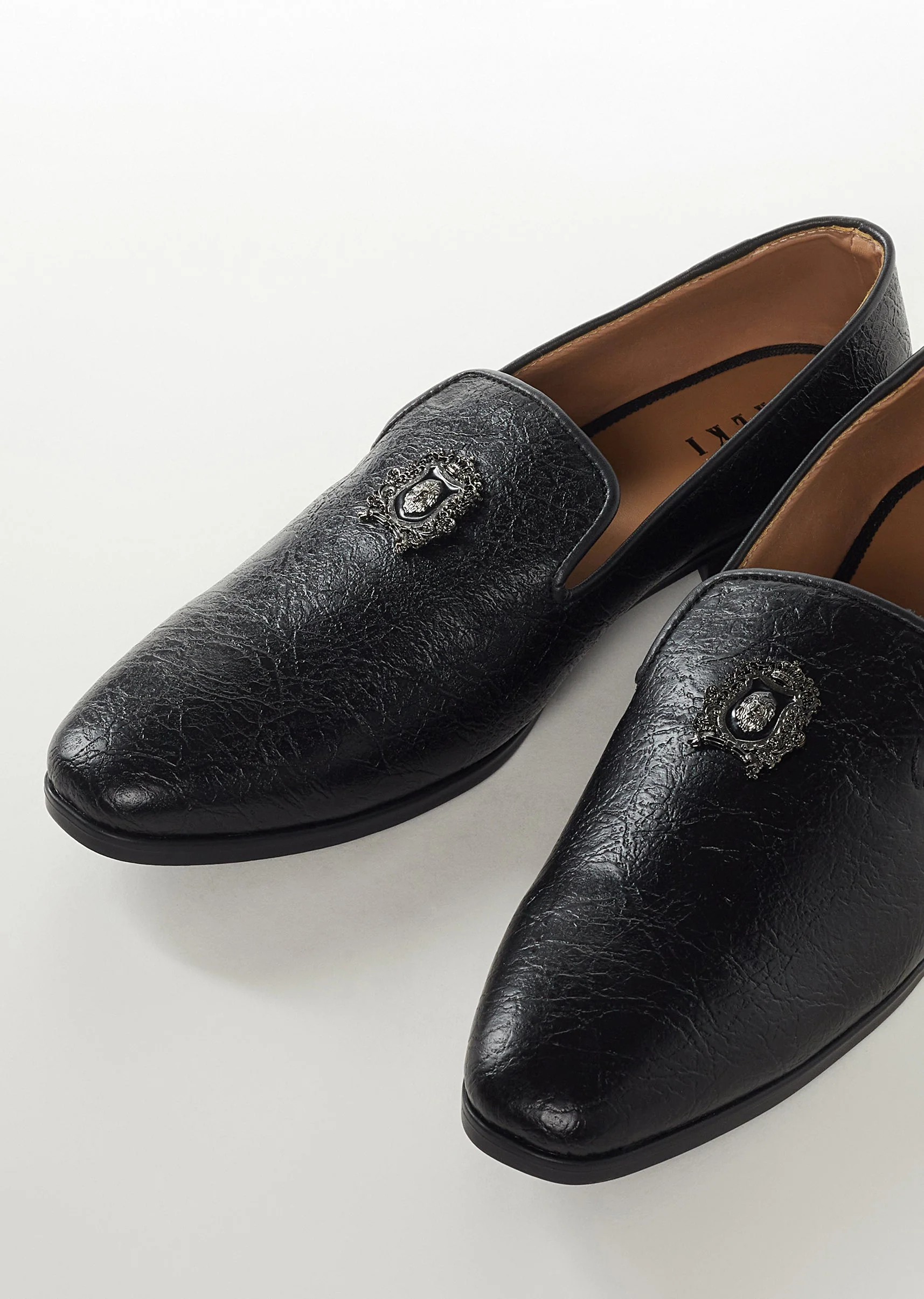 Black Mens Footwear With Metal Detail Work - Image 2