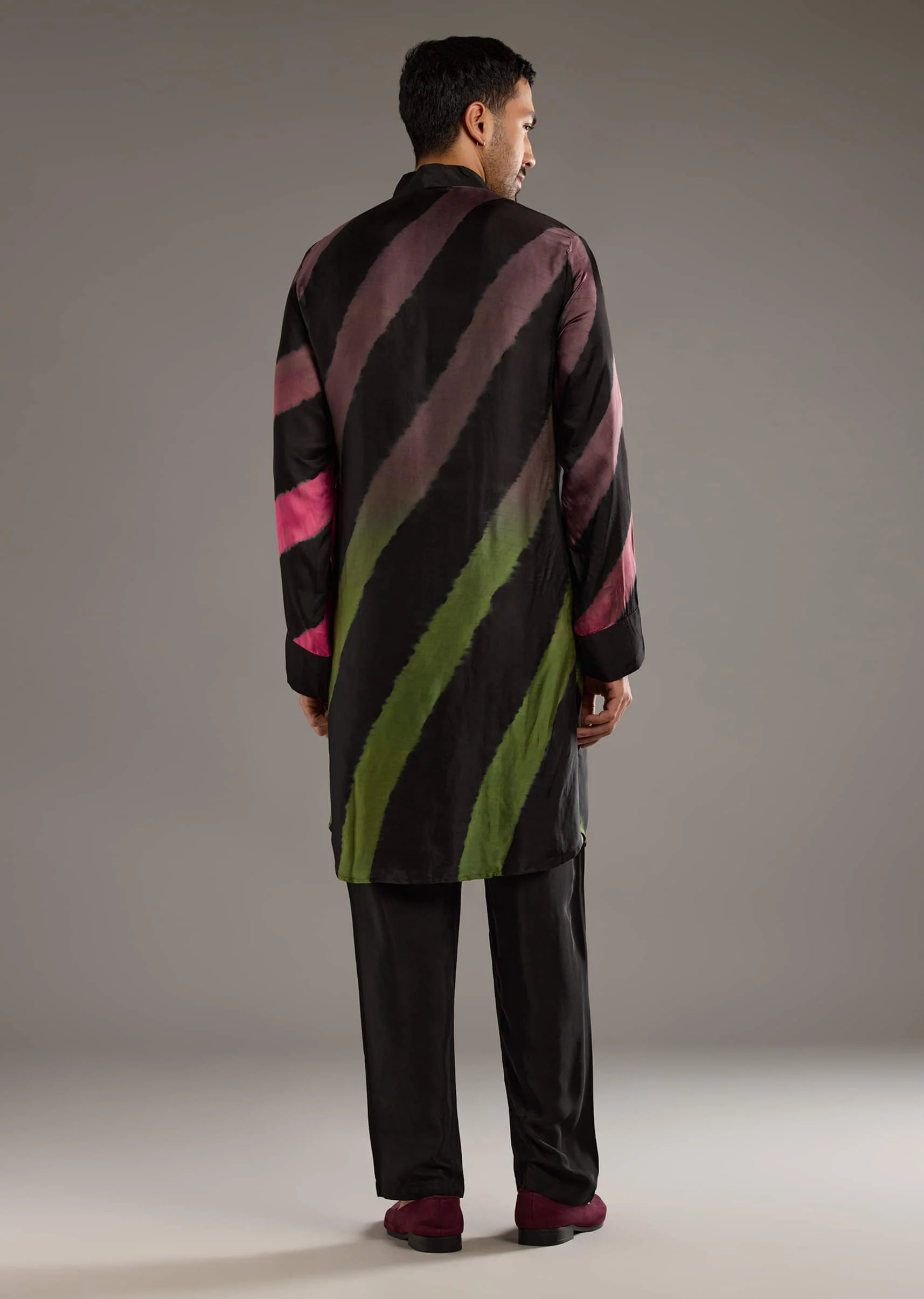 Black Modal Kurta Set For Men With Hand Dyed Leheriya Print - Image 5