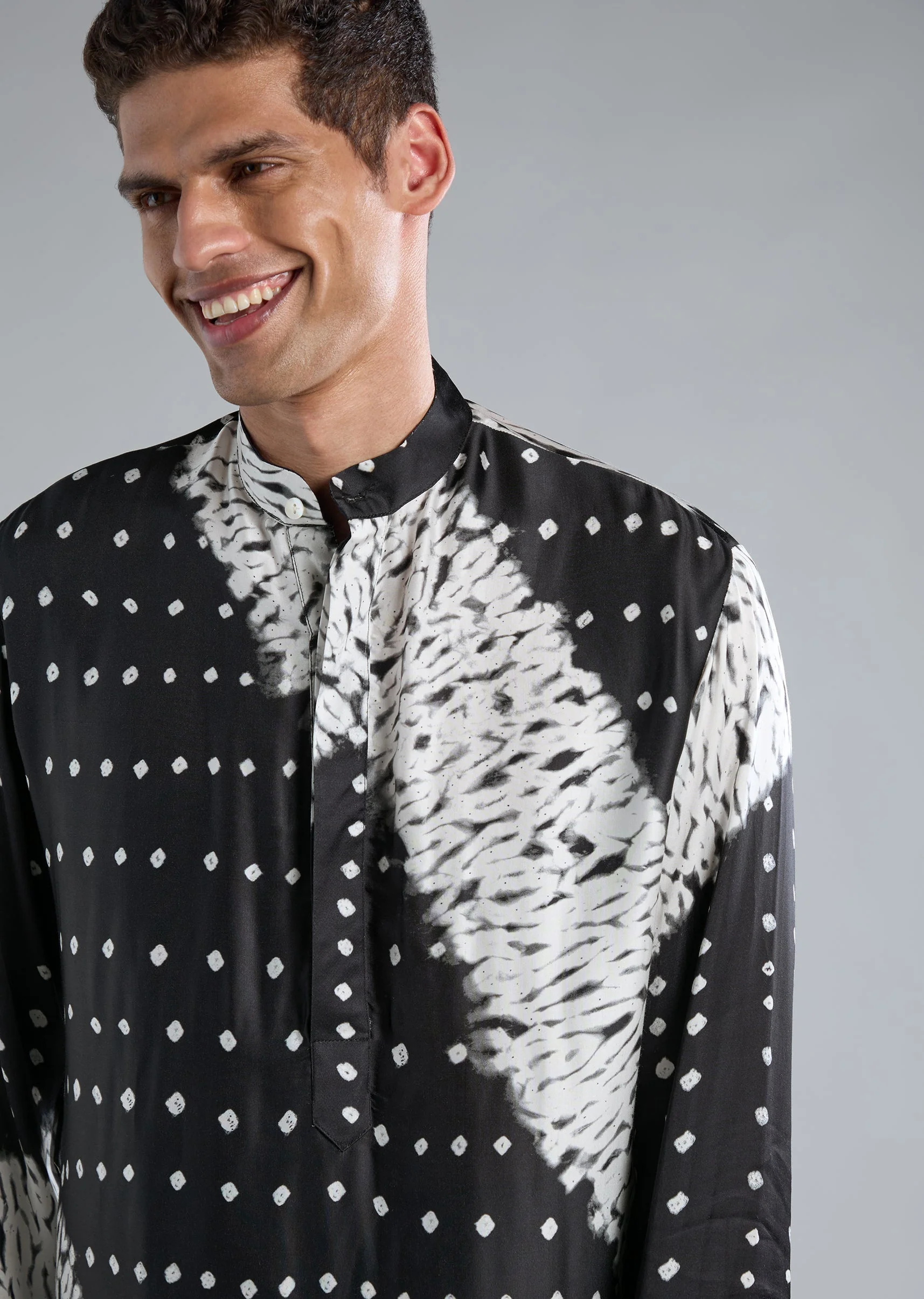 Black Modal Kurta Set With Bandhani And Shibori Prints - Image 2