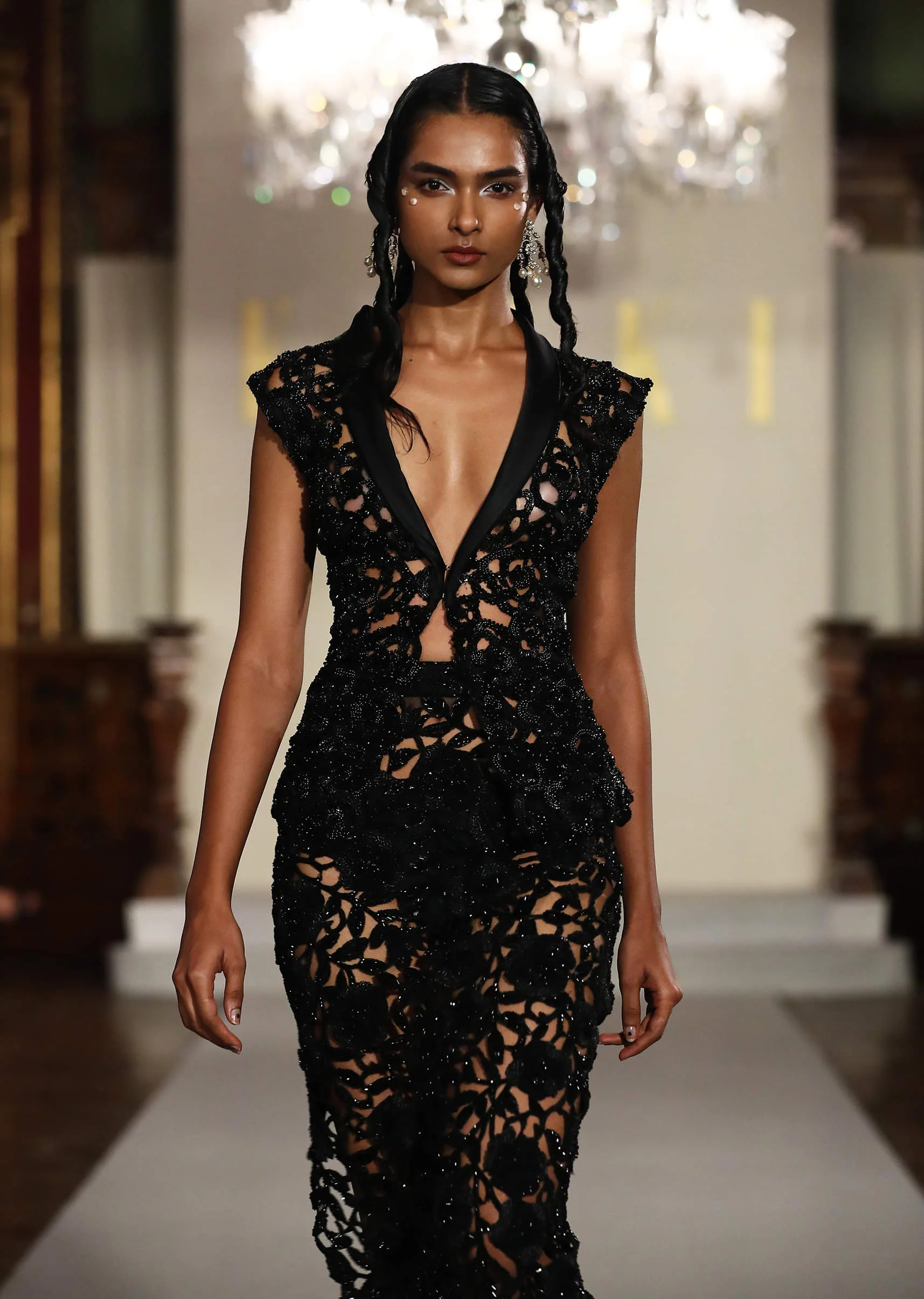 Black Net Bridal Gown With Cutwork Inspired Embroidery - Image 2