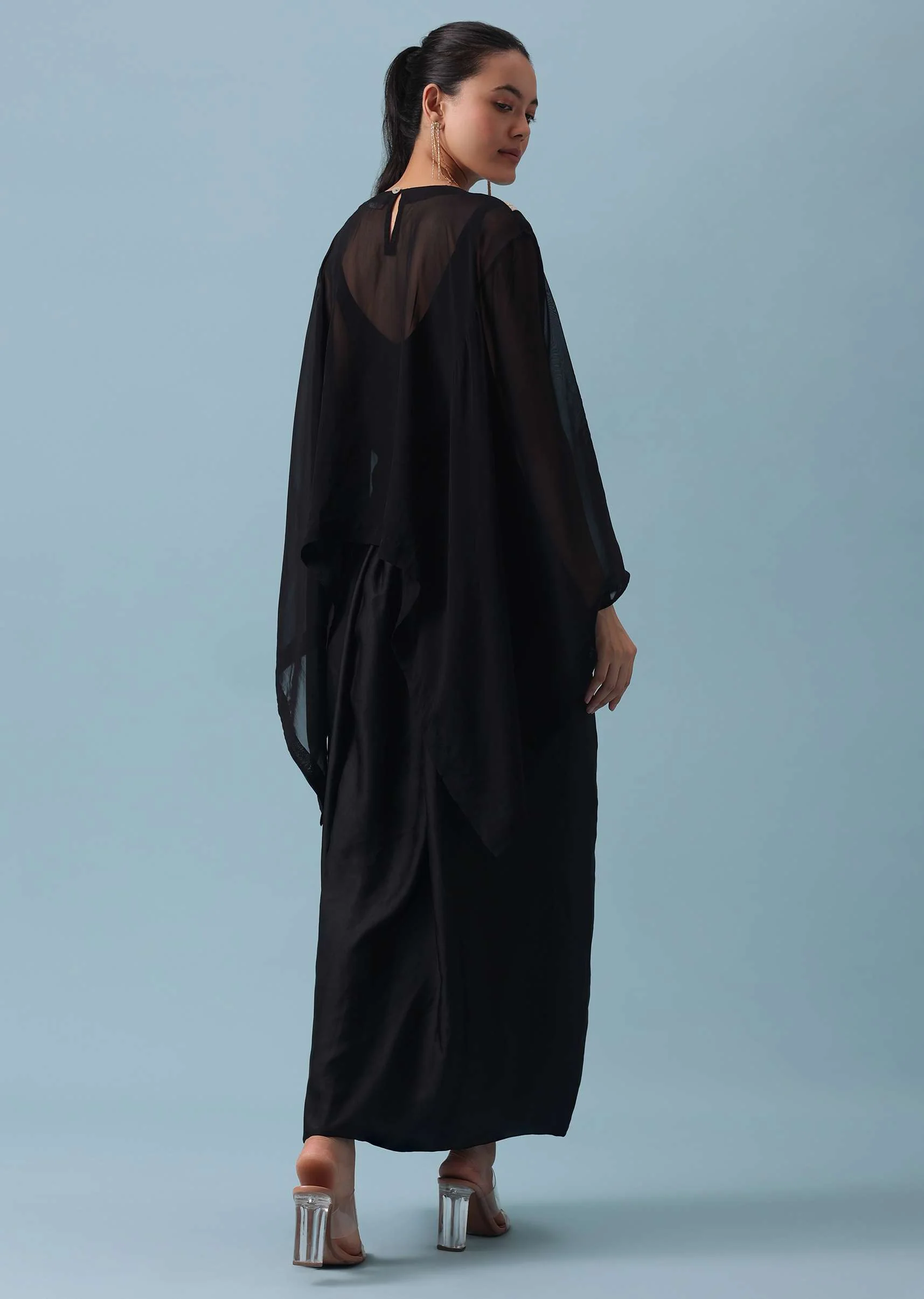 Black Organza Top And Dhoti Set with Zari Work - Image 5