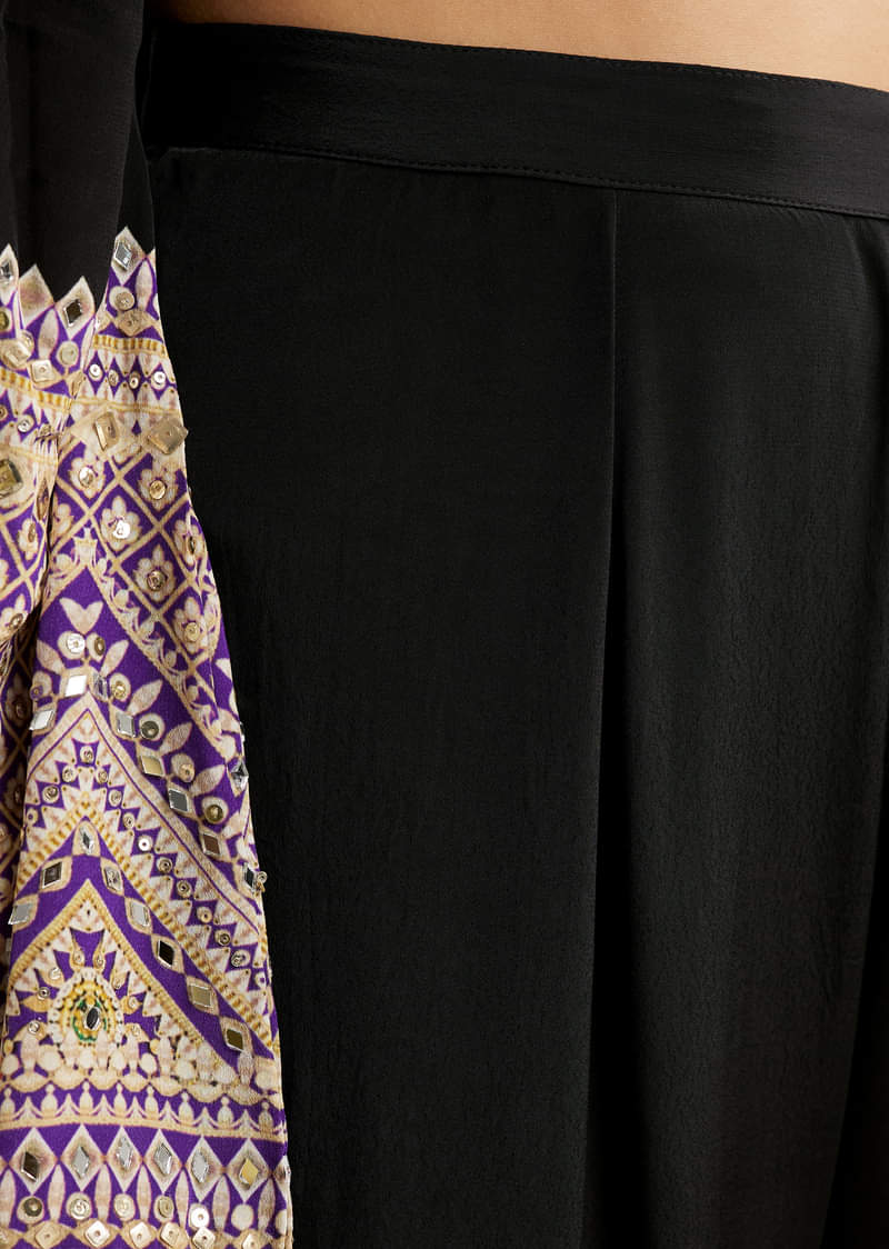 Black Printed Border Anarkali Set With Palazzo And Dupatta - Image 5