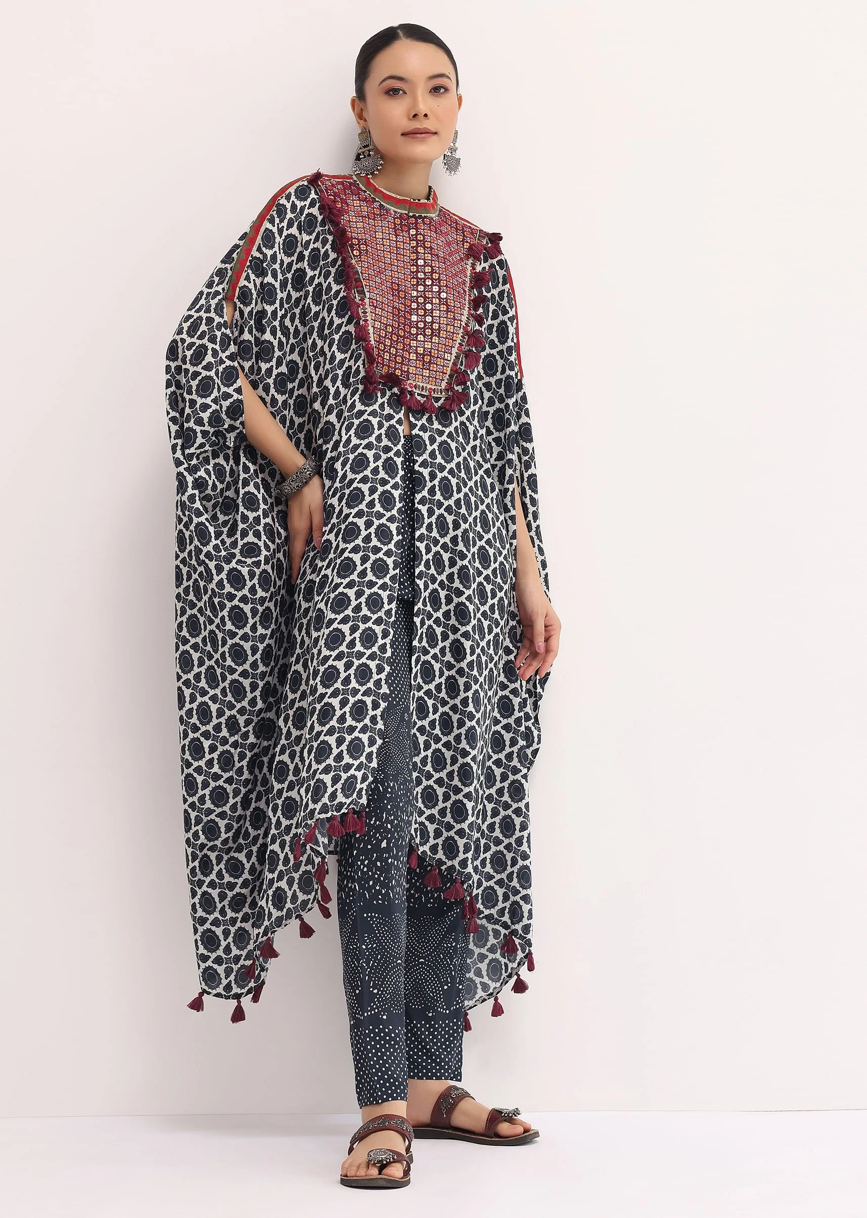 Black Printed Crepe Kaftan Kurta Set - Image 3