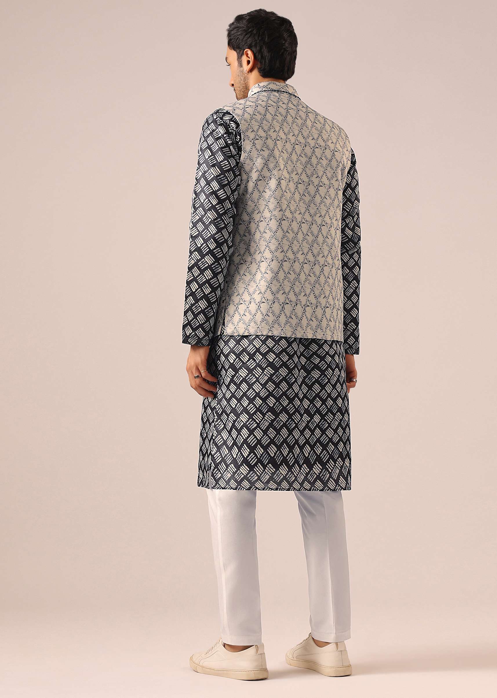 Black Printed Jacket And Kurta Set - Image 5