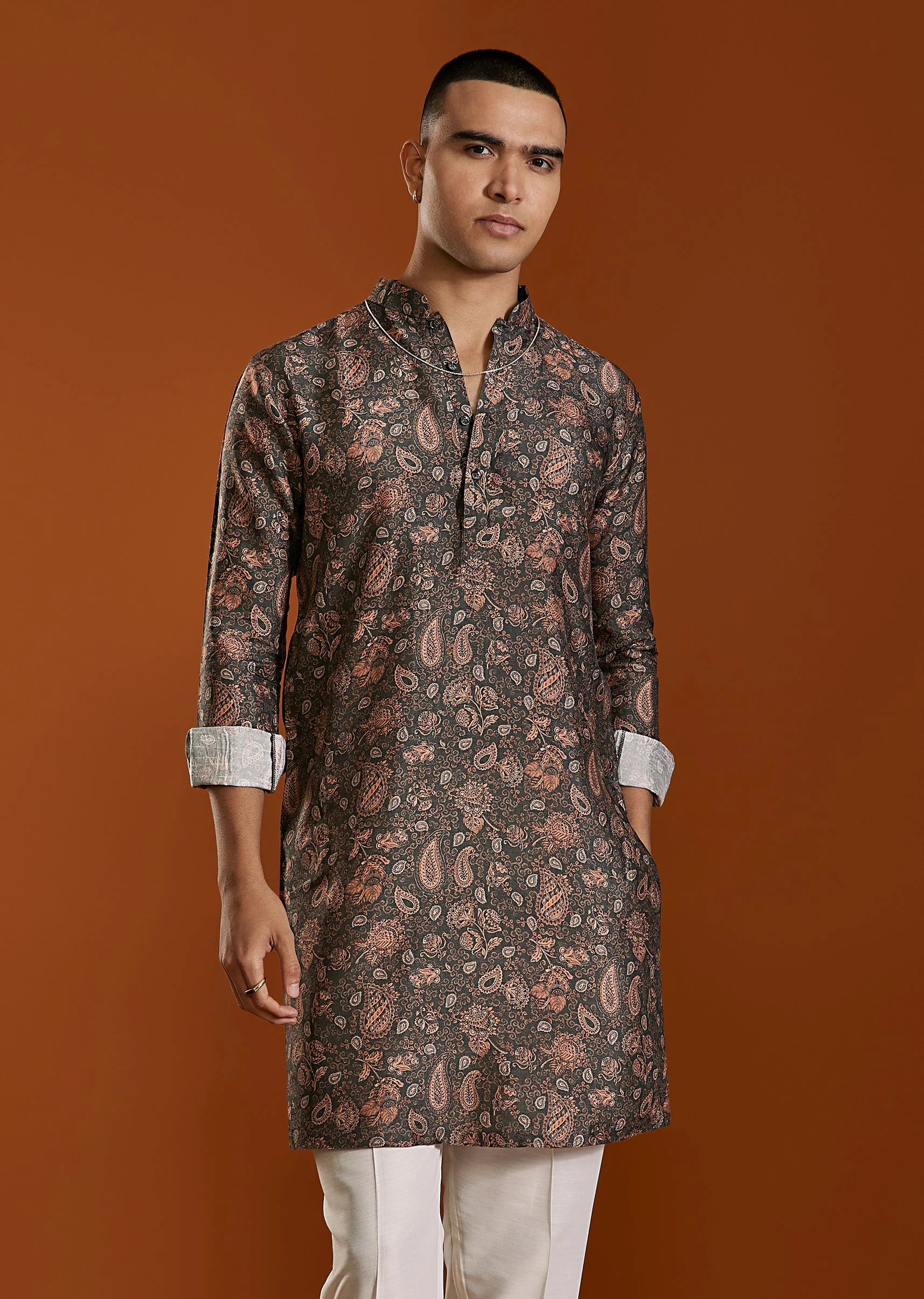 Black Printed Viscose Kurta - Image 4
