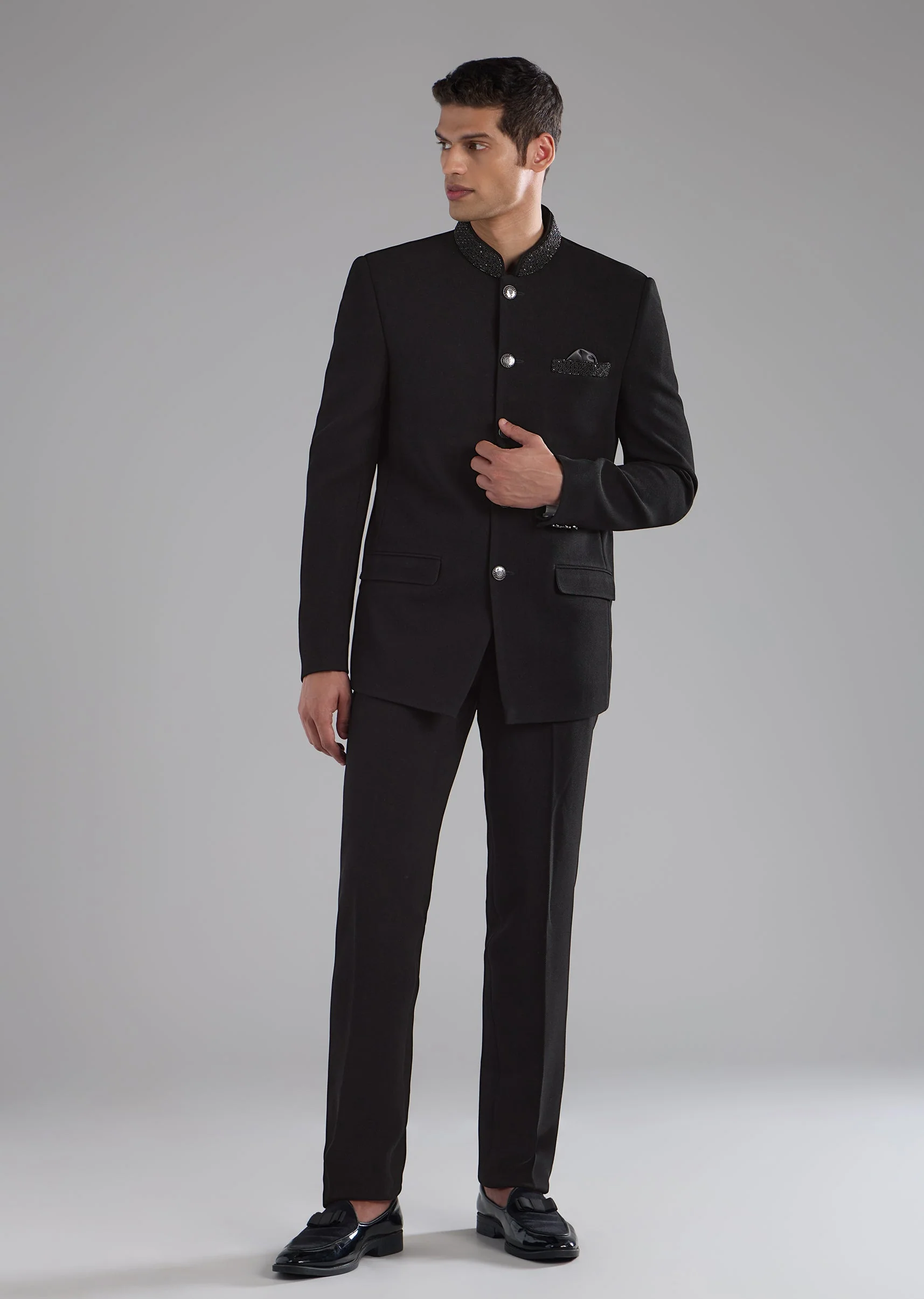 Black Rayon Jodhpuri Set with Bead Embroidery - Image 2