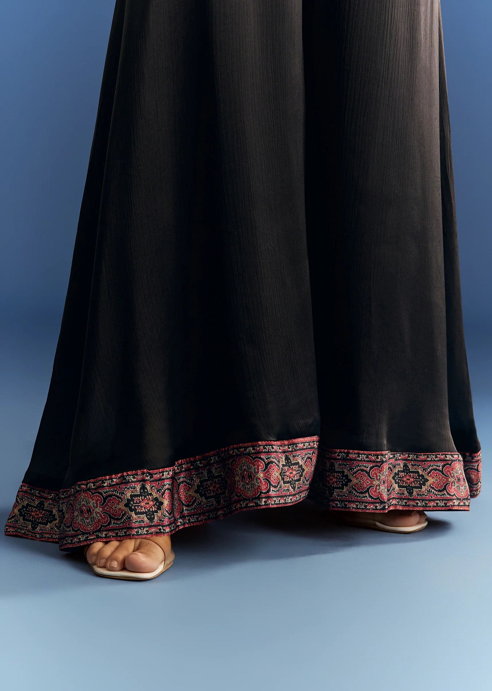 Black Satin Paisley Print Kurta Sharara With Cut Dana Embroidery - Image 5