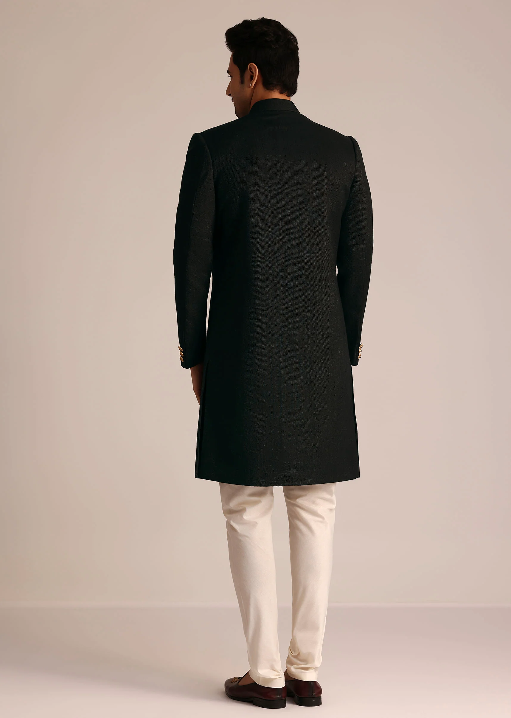 Black Sherwani Set With Contrasting Bottom - Image 5