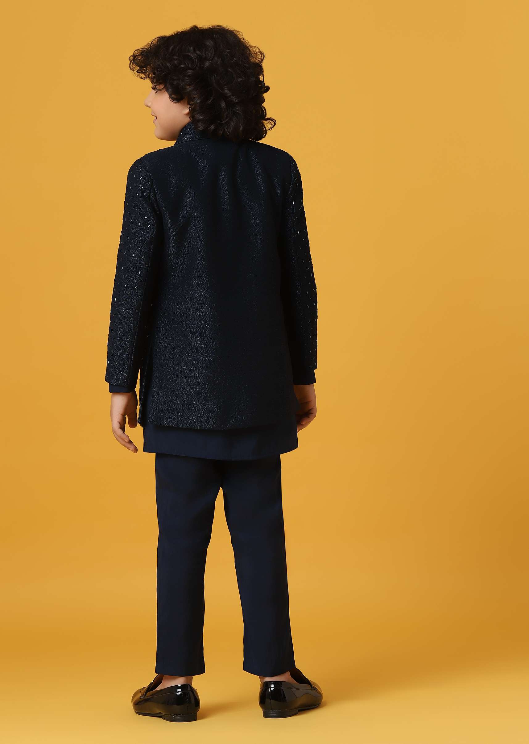 Black Silk Embroidered Sherwani Set for Boys - Image 6