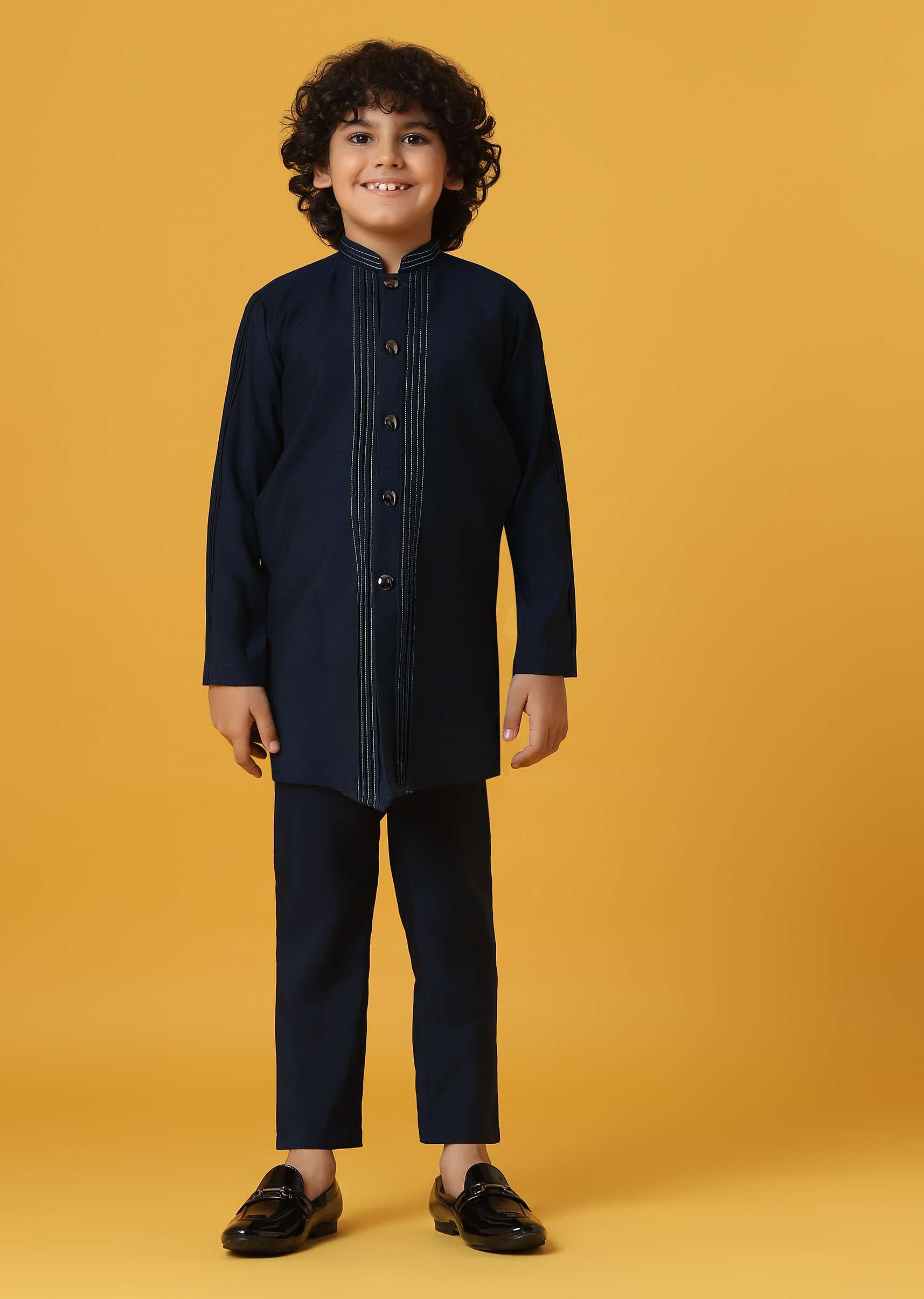 Black Silk Embroidered Sherwani Set for Boys - Image 7