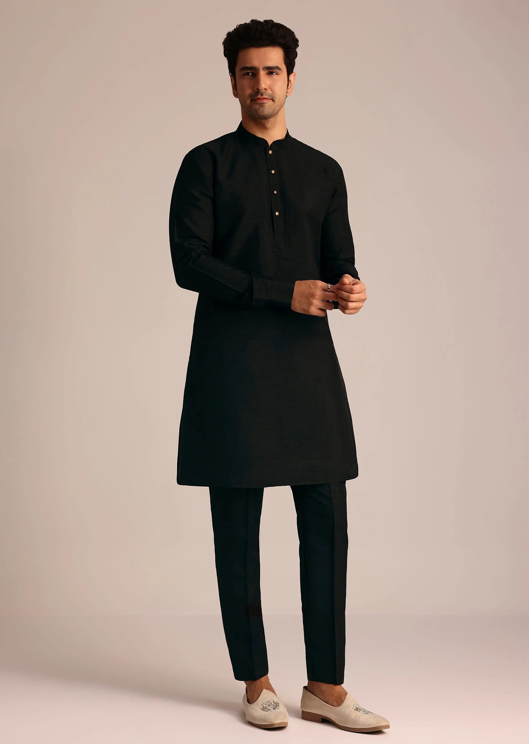 Black Silk Jacket Set With Resham Embroidery - Image 6