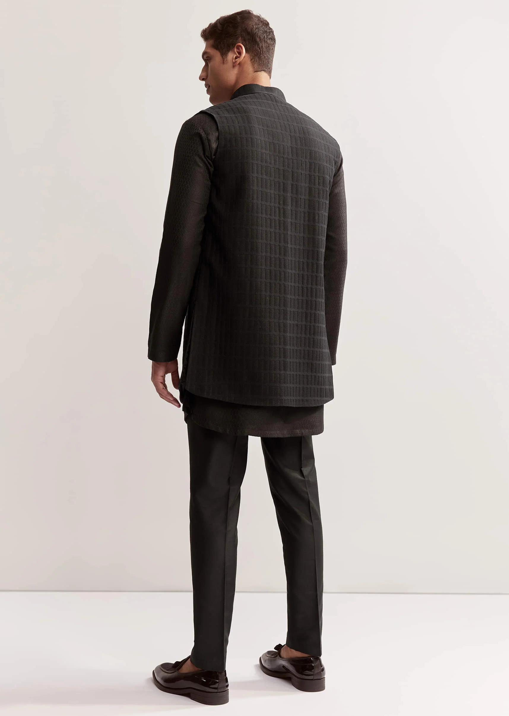 Black Silk Kurta Jacket Set For Men With Cutdana Embroidery - Image 5