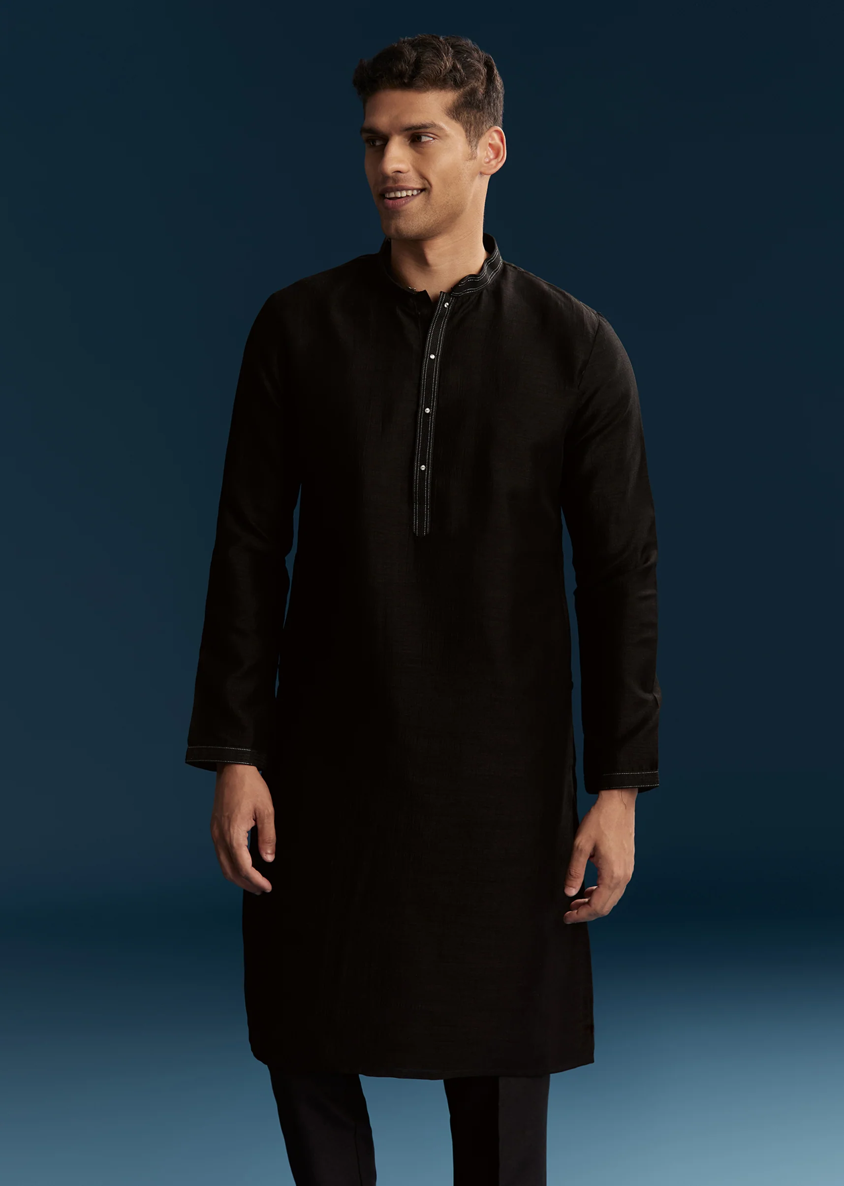 Black Silk Kurta Jacket Set For Men With Heavy Embroidery - Image 6