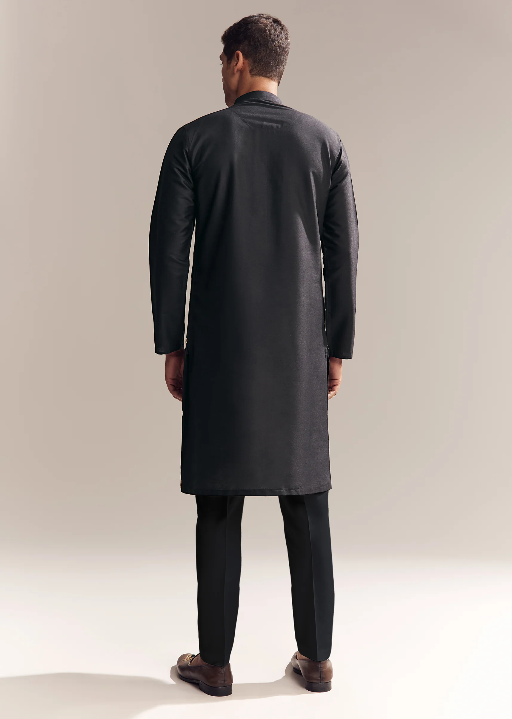 Black Silk Kurta Set For Men With Zardosi And Aari Work - Image 5