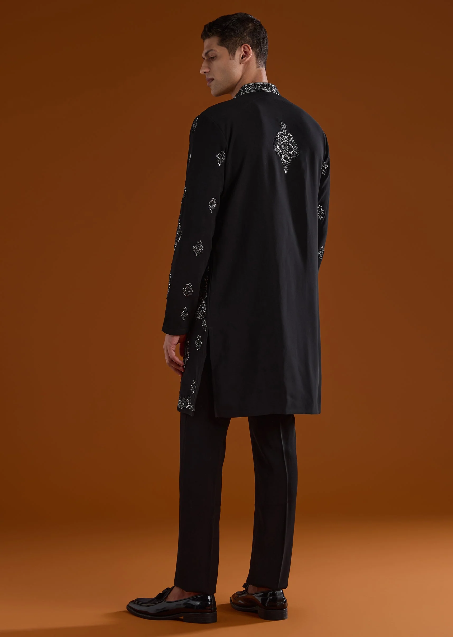 Black Silk Kurta Set With Thread And Cut Dana Work - Image 5