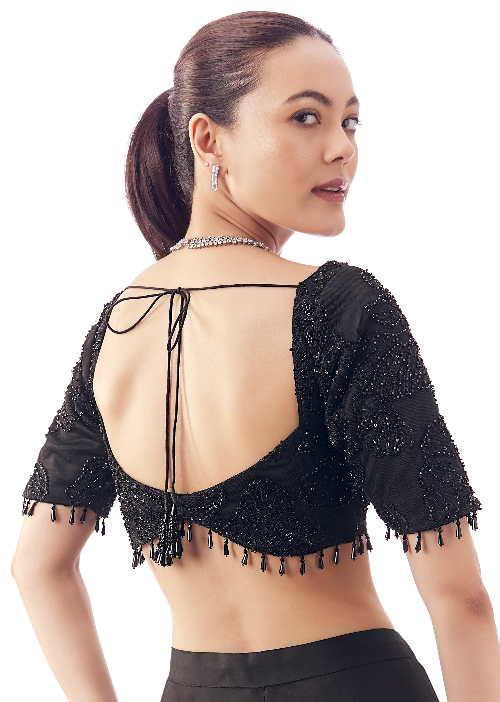 Black Square Neck Half Sleeve Fancy Neck Blouse - Image 3