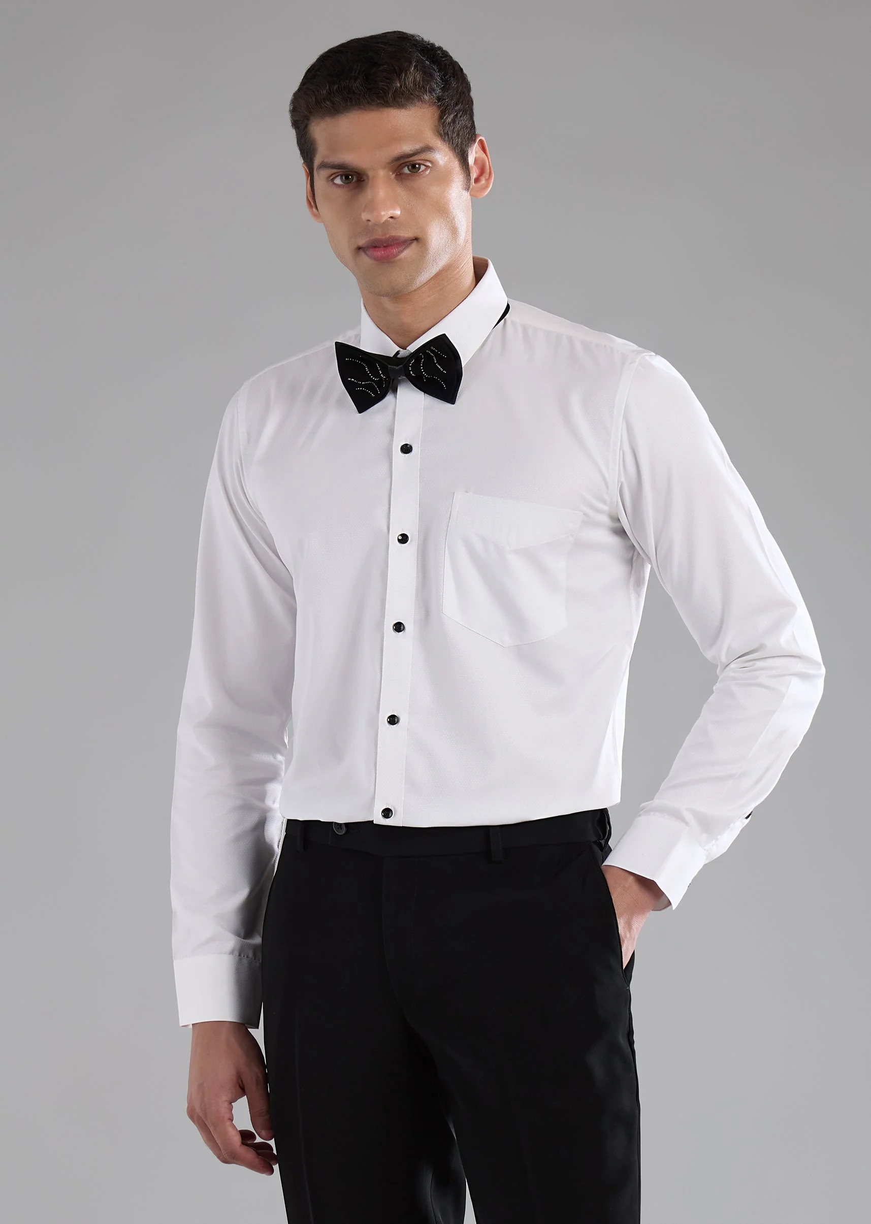 Black Stone Embellished Tuxedo and Bow Tie Set - Image 7