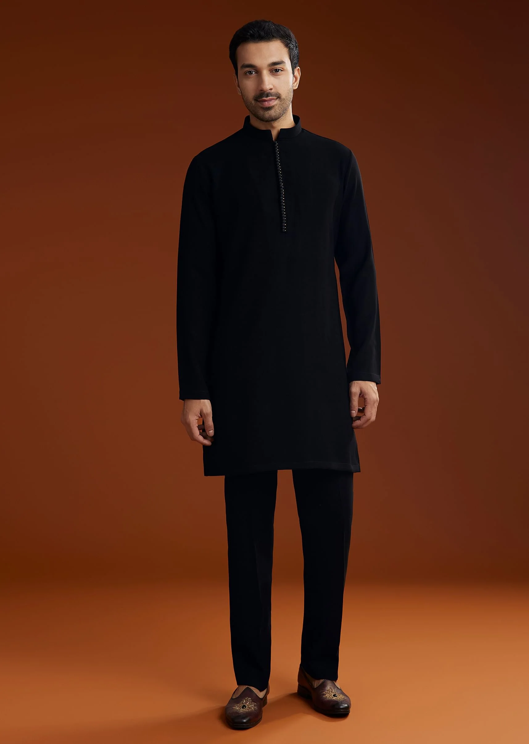 Black Suiting Indo Jacket Set With Zardosi Floral Embroidery - Image 6