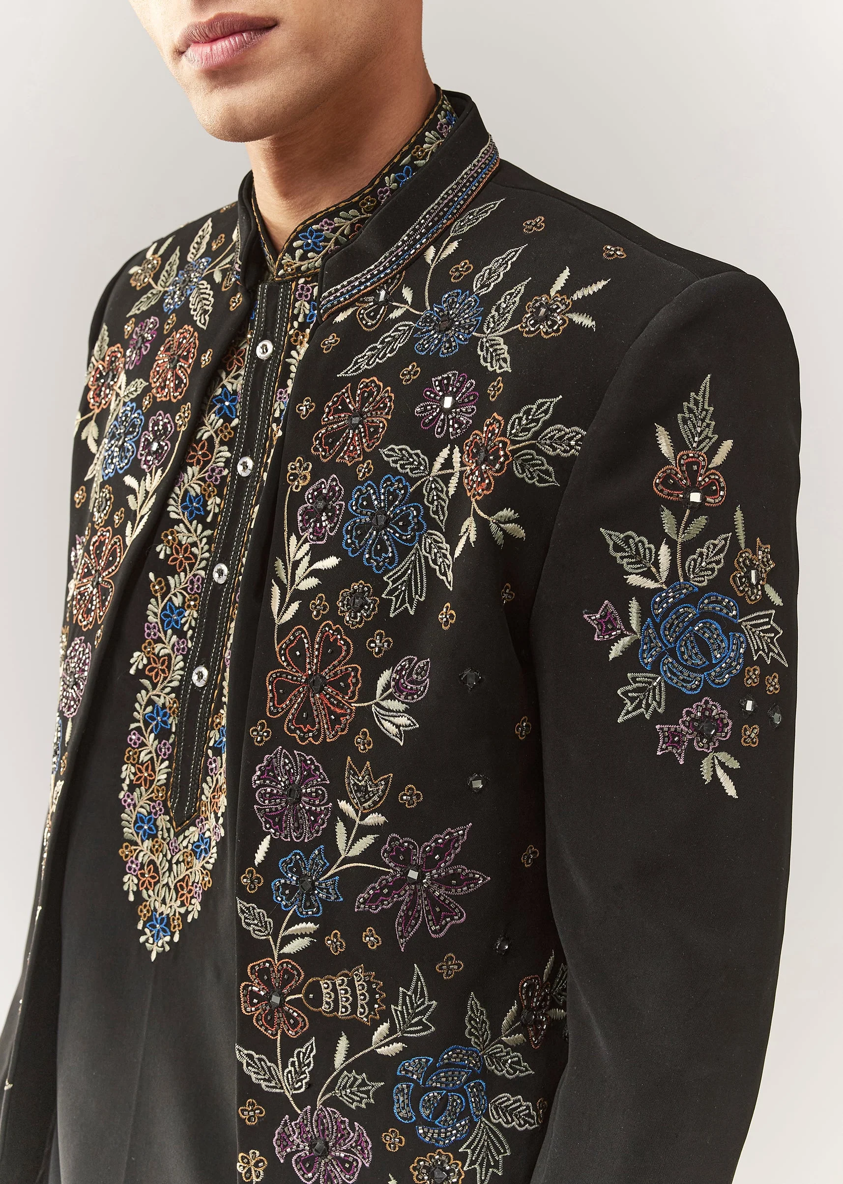 Black Suiting Jodhpuri With Resham Cutdana And Stone Work - Image 2