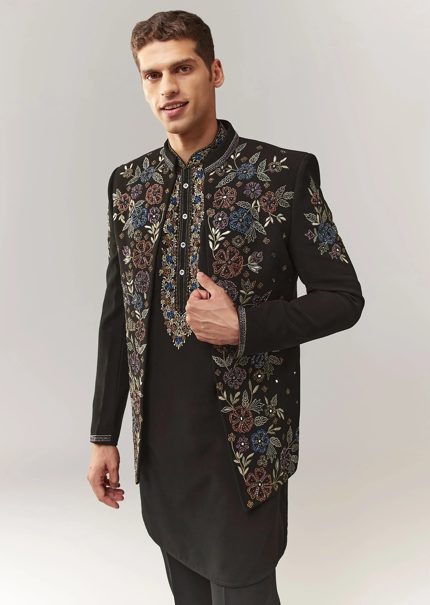 Black Suiting Jodhpuri With Resham Cutdana And Stone Work - Image 4