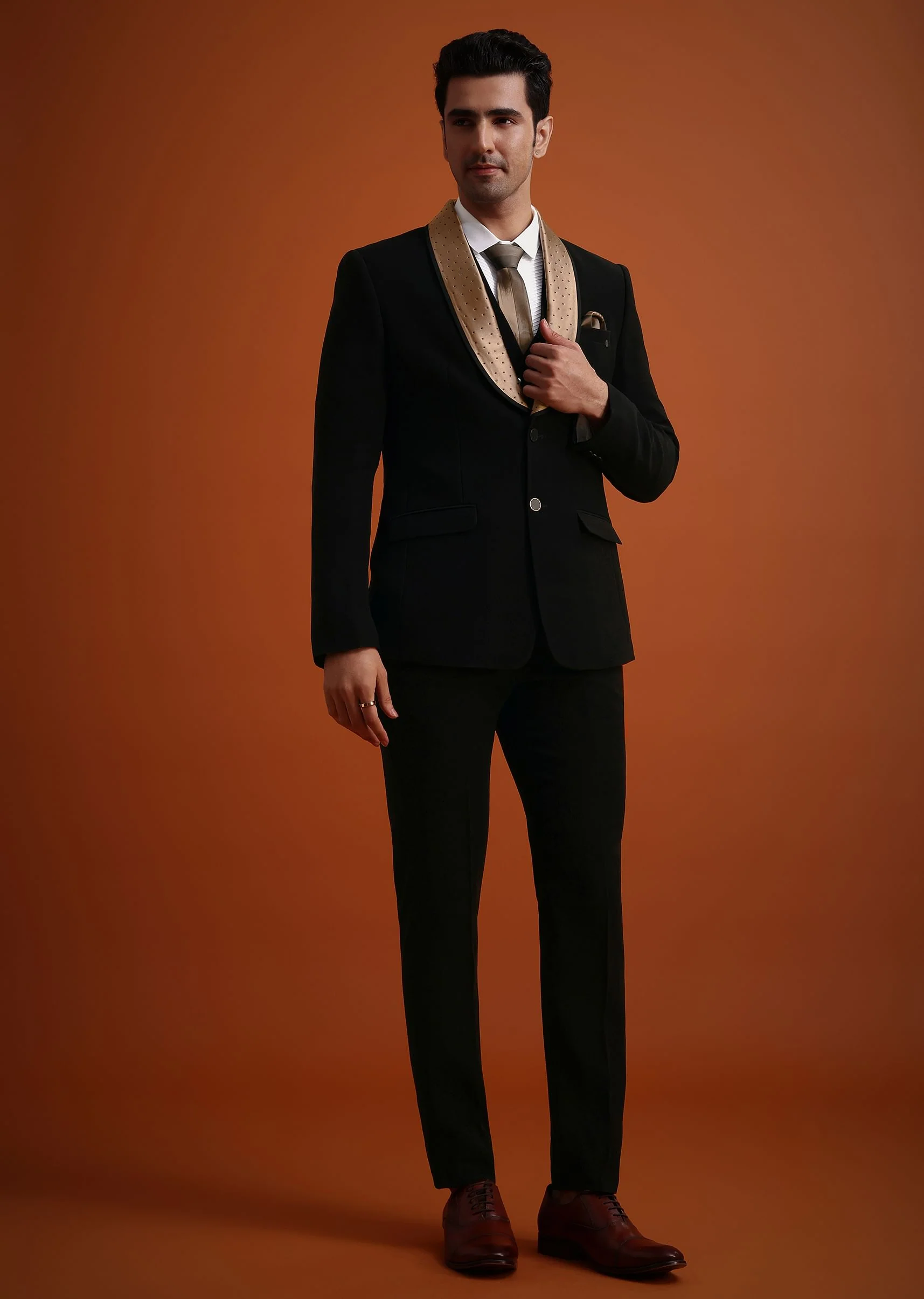 Black Tuxedo And Pant Set With Stone Work - Image 3