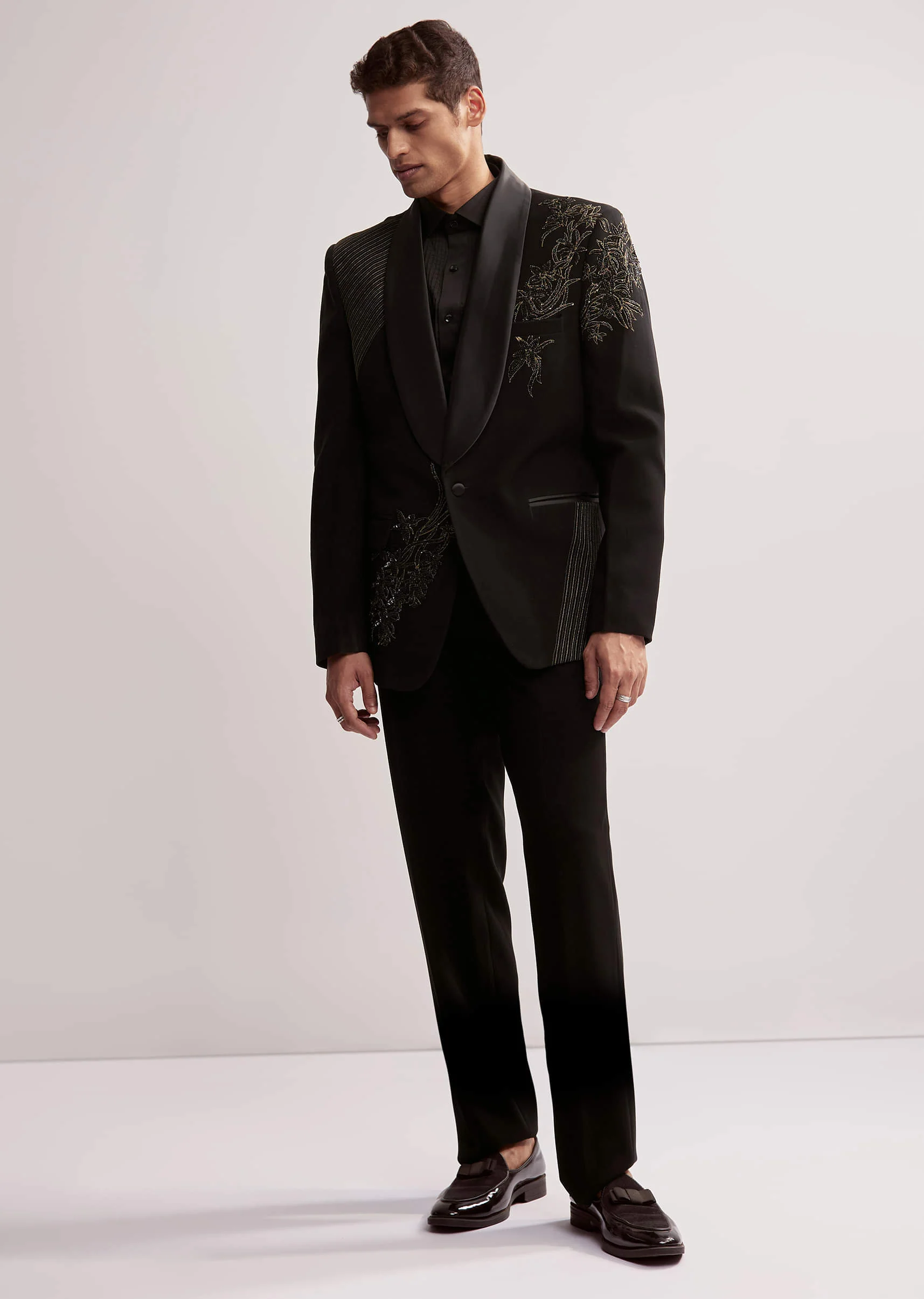 Black Tuxedo For Men With Resham Work - Image 3