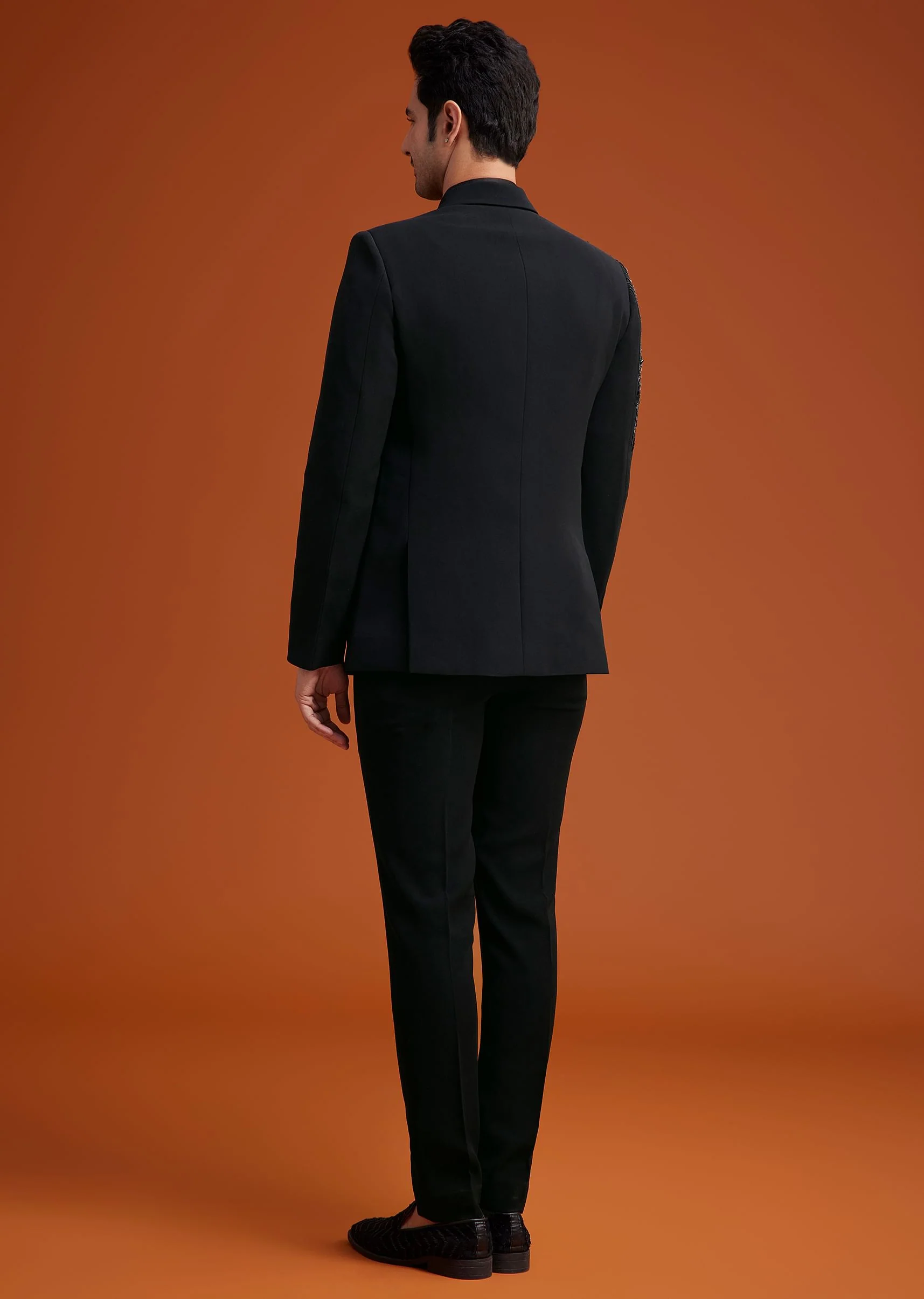 Black Tuxedo With Asymmetric Beaded Embellishments - Image 5