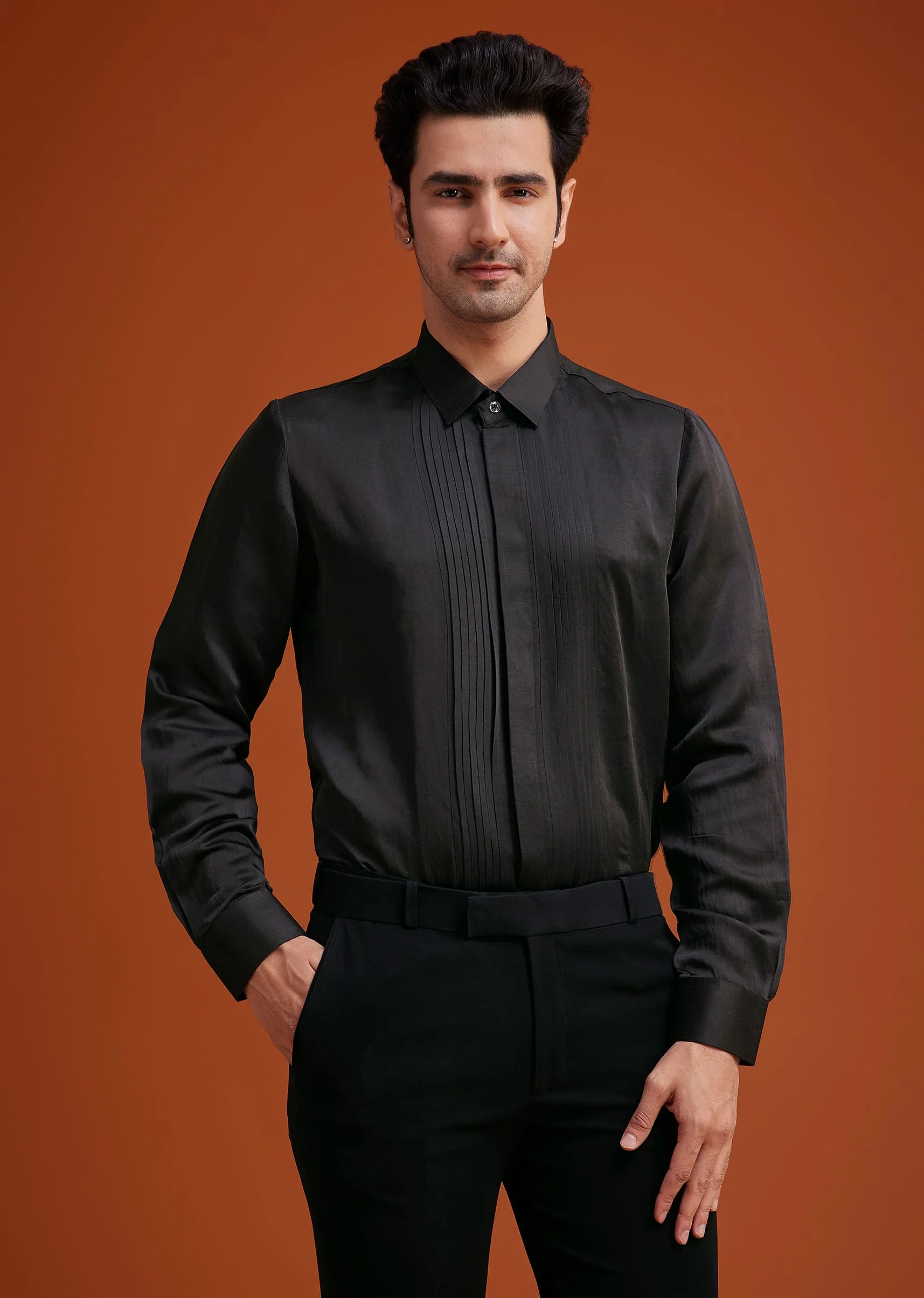 Black Tuxedo With Asymmetric Beaded Embellishments - Image 6