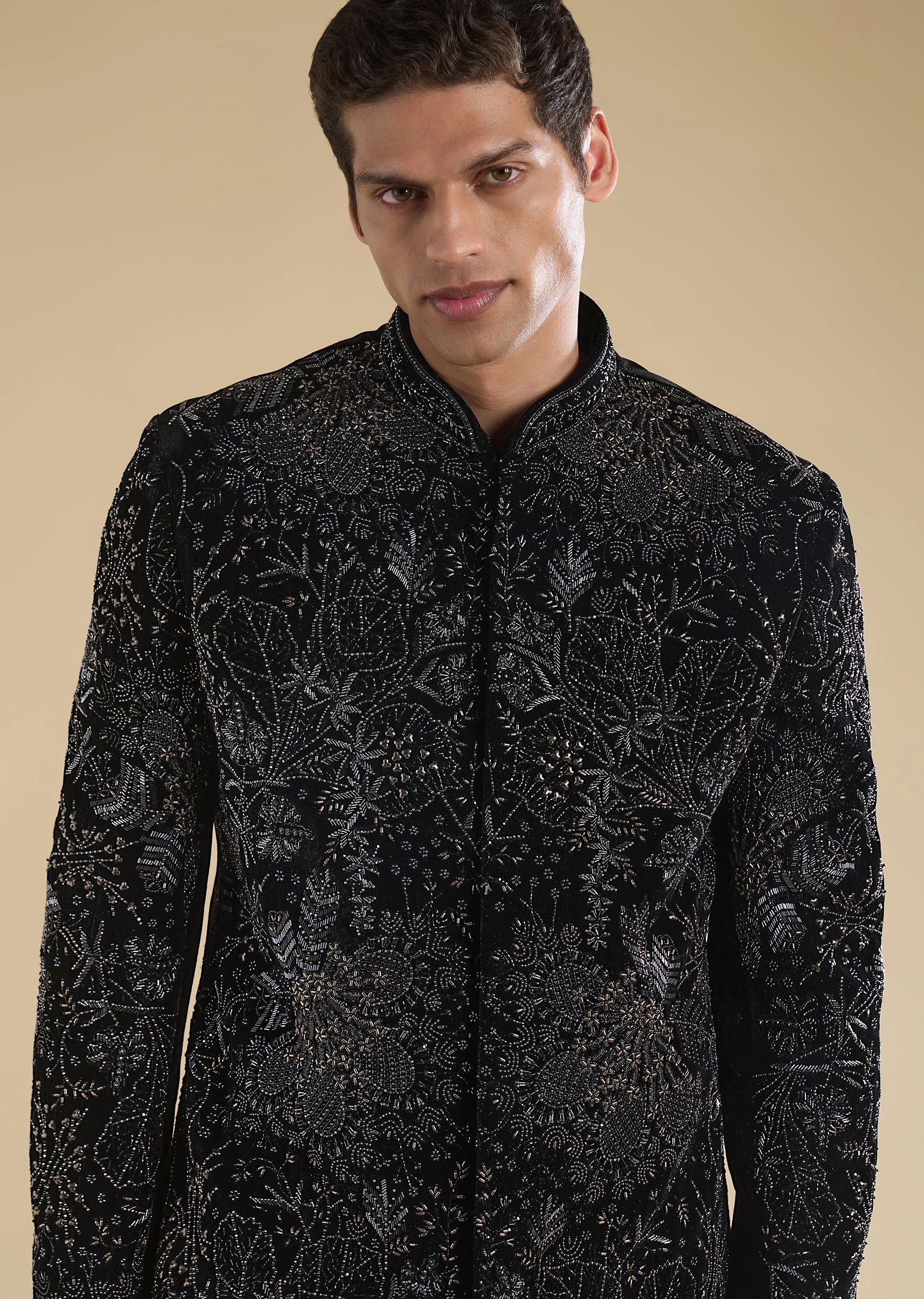 Black Velvet Embellished Indo Western Set