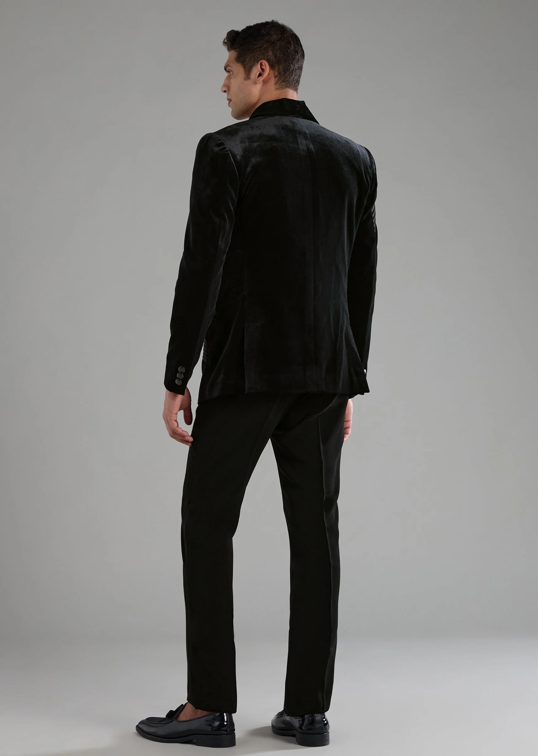 Black Velvet Embellished Tuxedo, Shirt Set with Bow Tie - Image 5