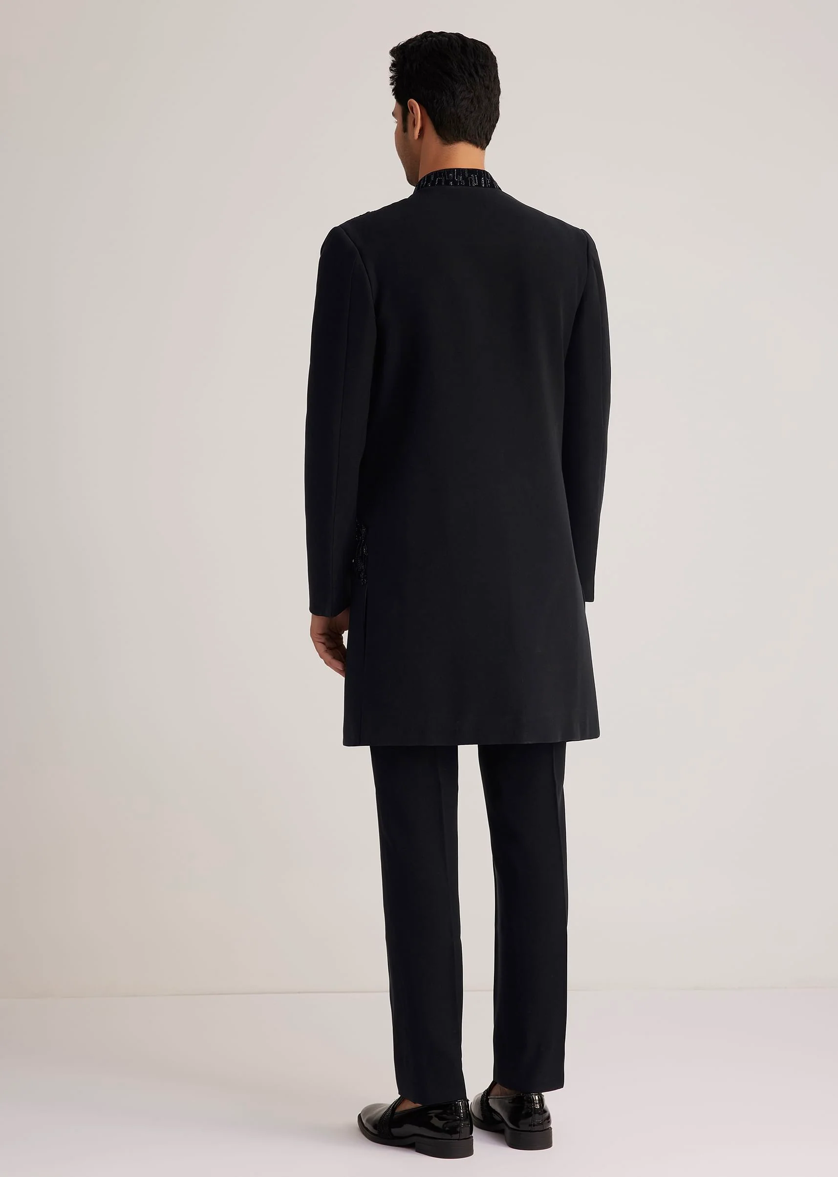 Black Velvet Indowestern Set With Cut Work Embroidery - Image 5