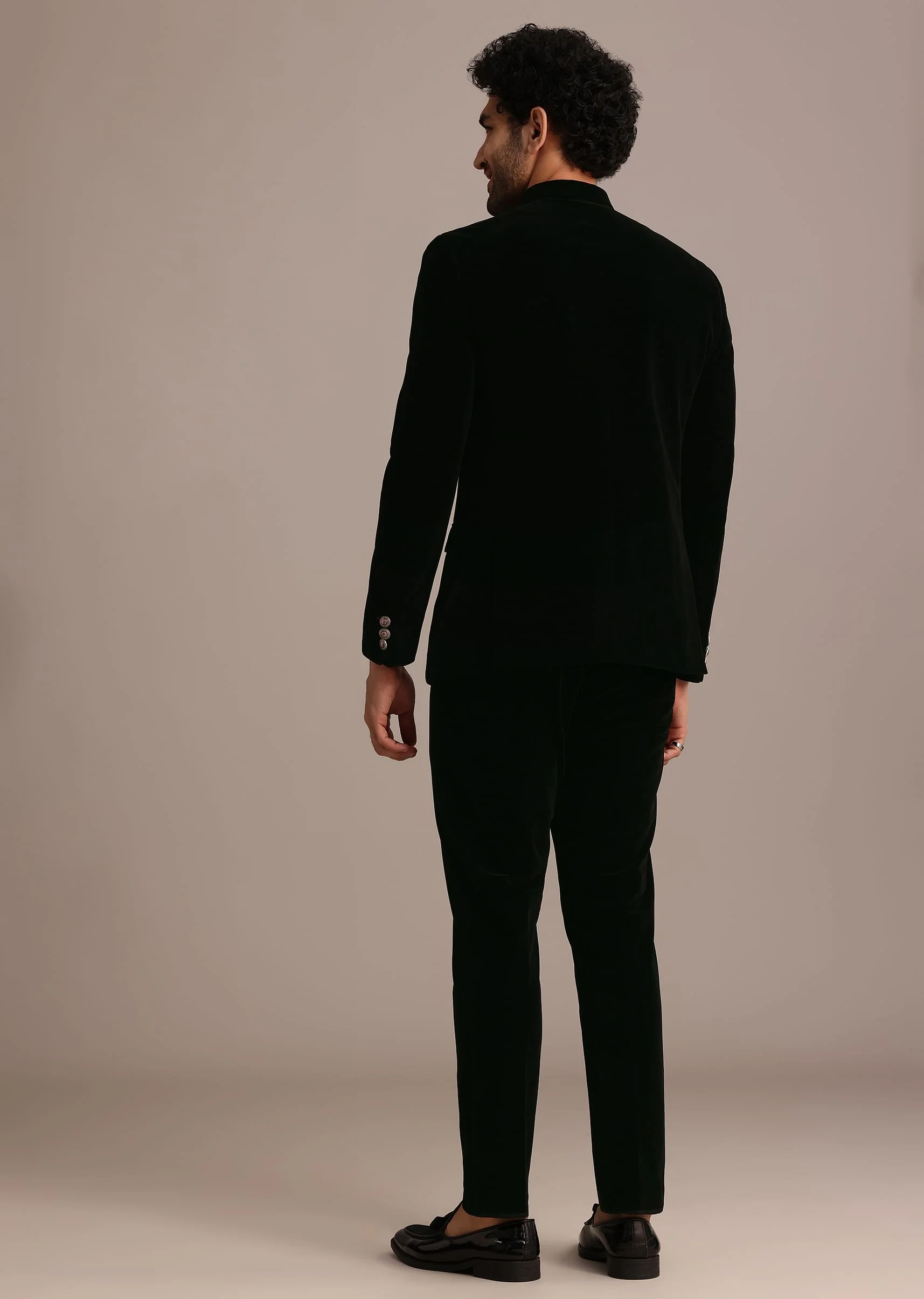 Black Velvet Jodhpuri Set with Pocket Square - Image 5