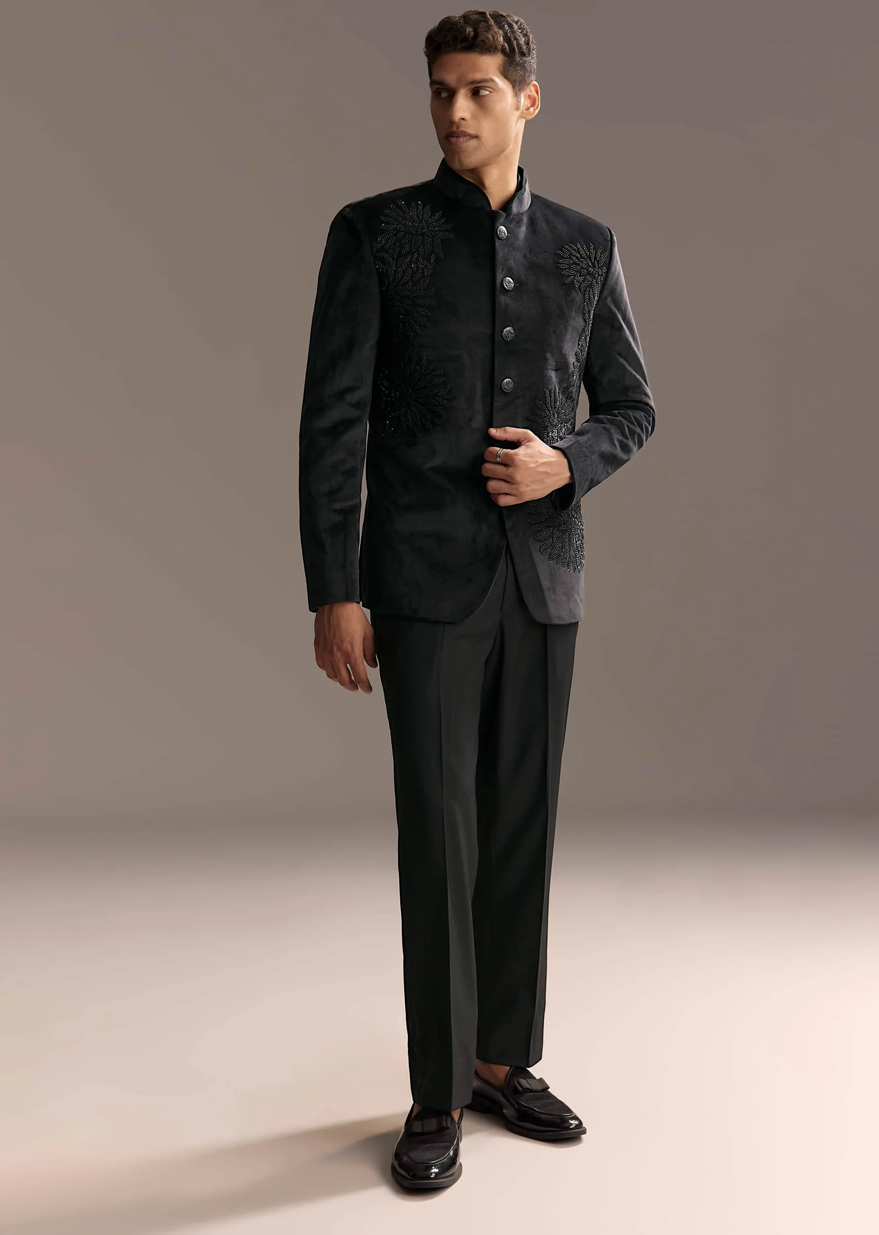 Black Velvet Jodhpuri Suit For Men With Beads And Sequins Work