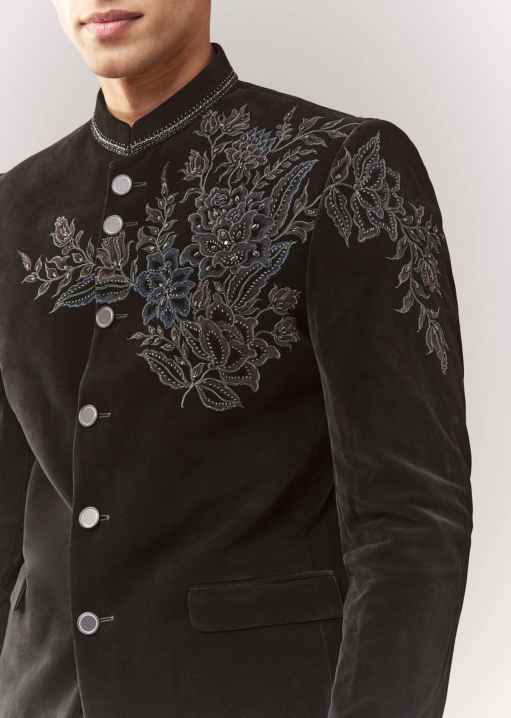 Black Velvet Jodhpuri With Cutdana And Bead Work