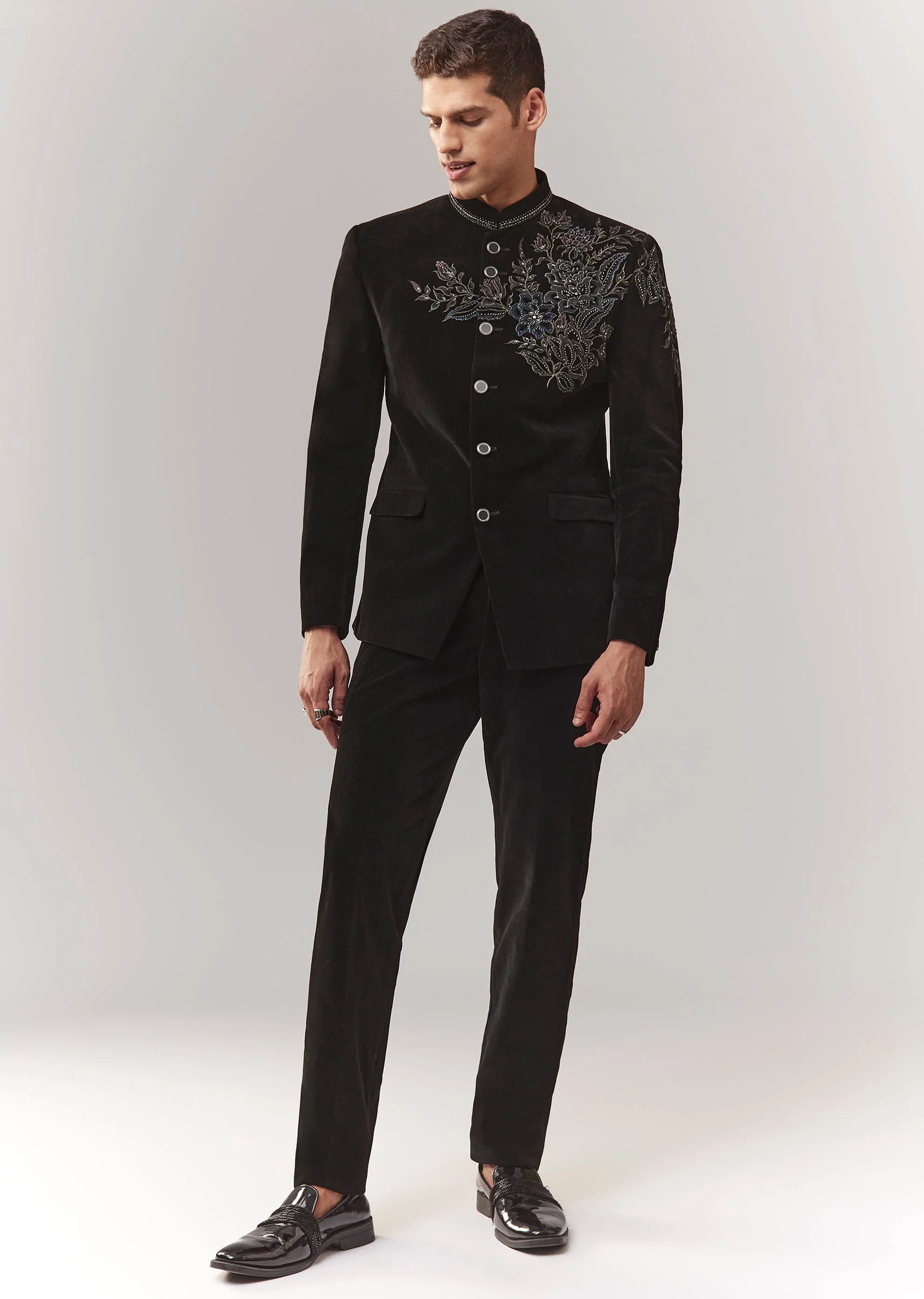 Black Velvet Jodhpuri With Cutdana And Bead Work - Image 2