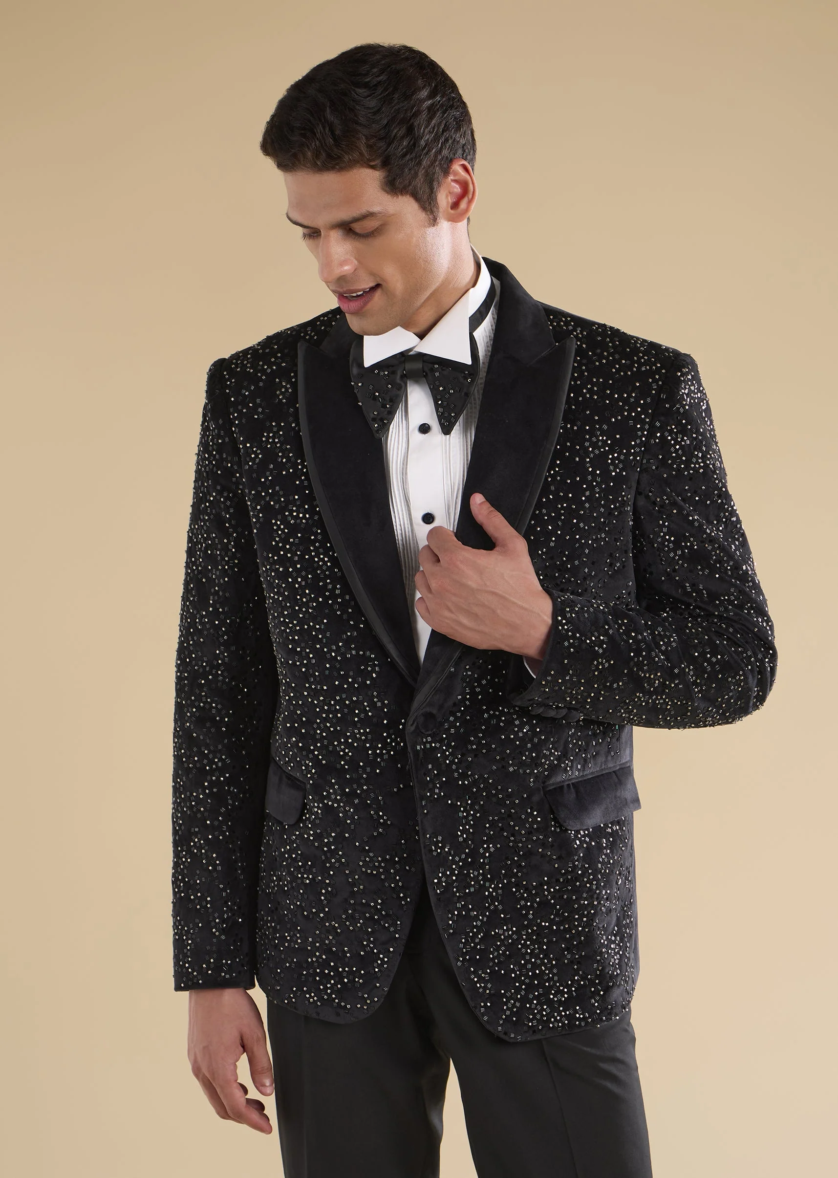 Black Velvet With Tuxedo Sets