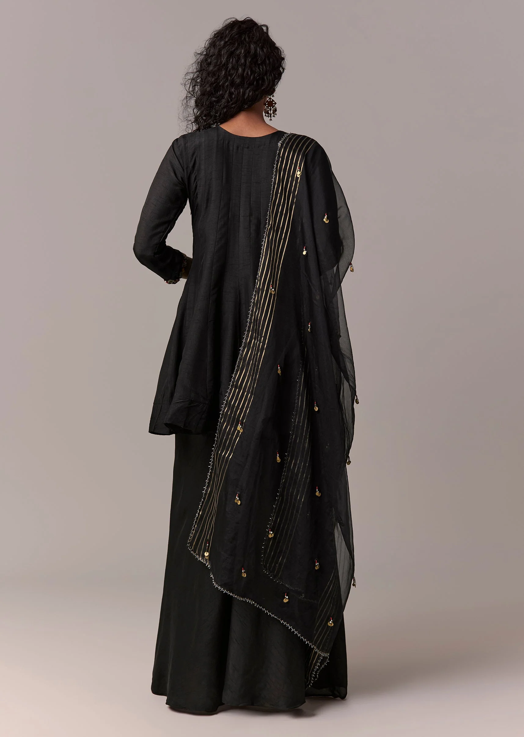 Black Zardosi & Thread Palazzo Set With Dupatta - Image 5