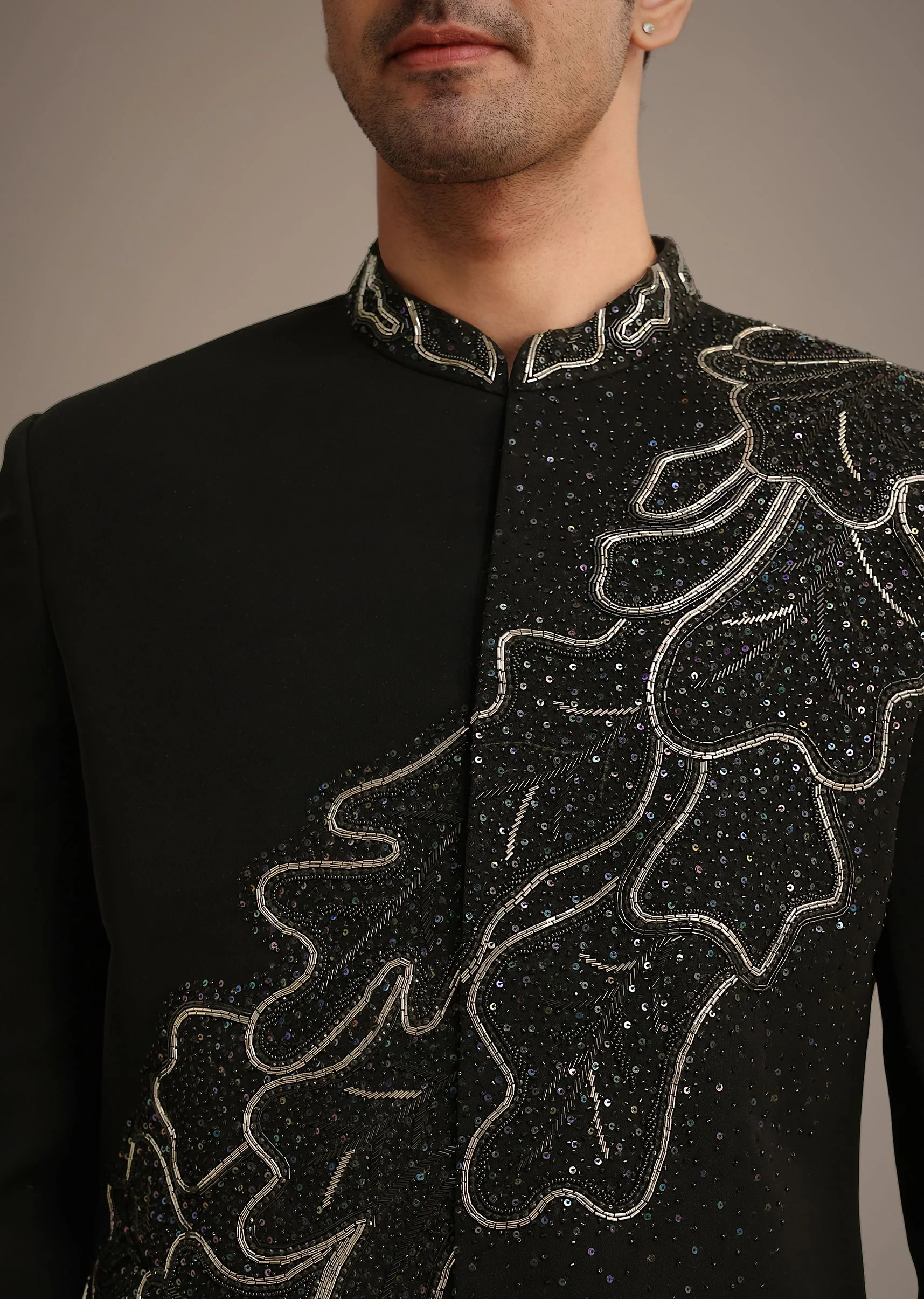 Black Zardozi Embroidered Indowestern Set - Image 2