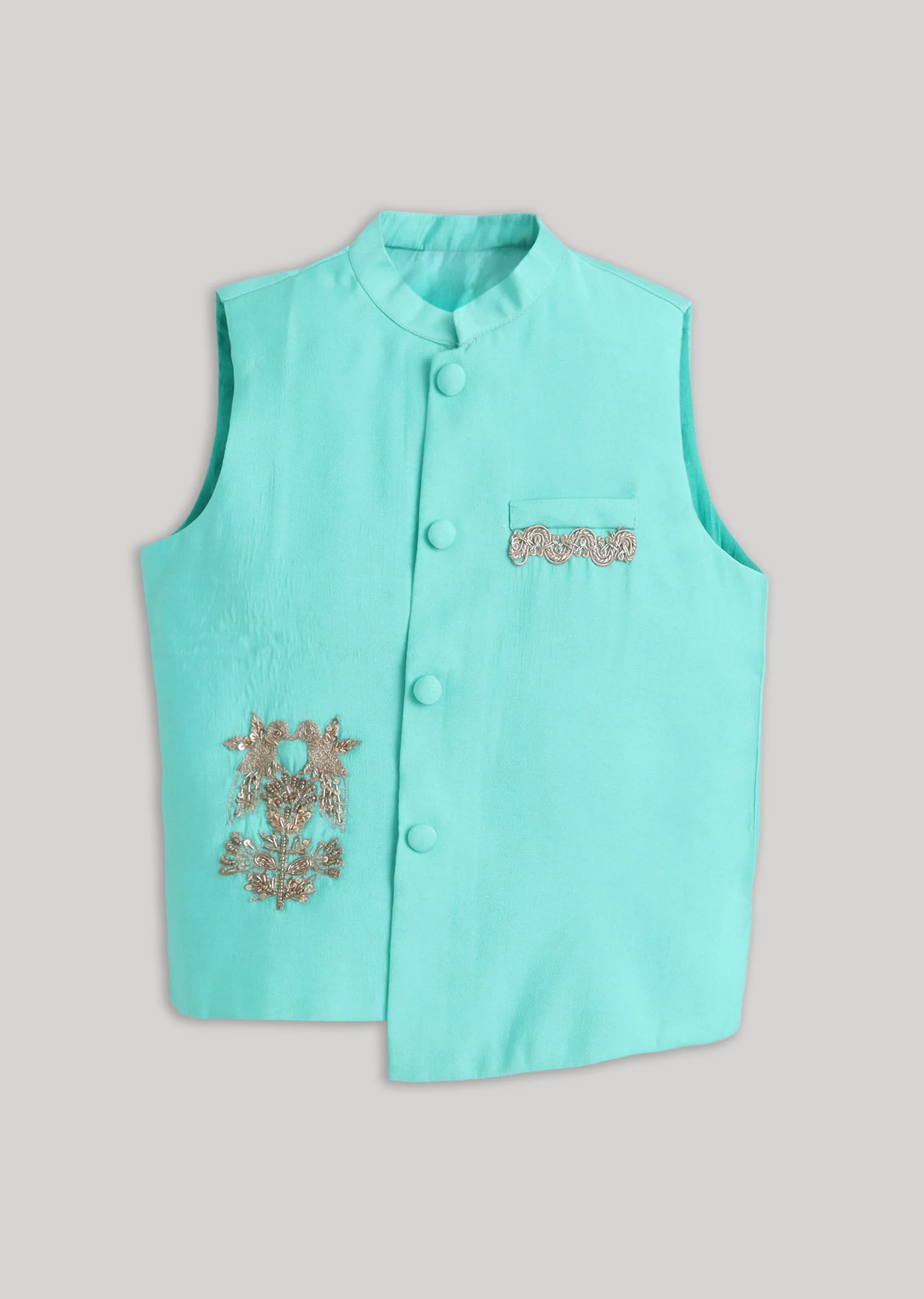 Blue And White Kids Nehru Jacket Set - Image 5