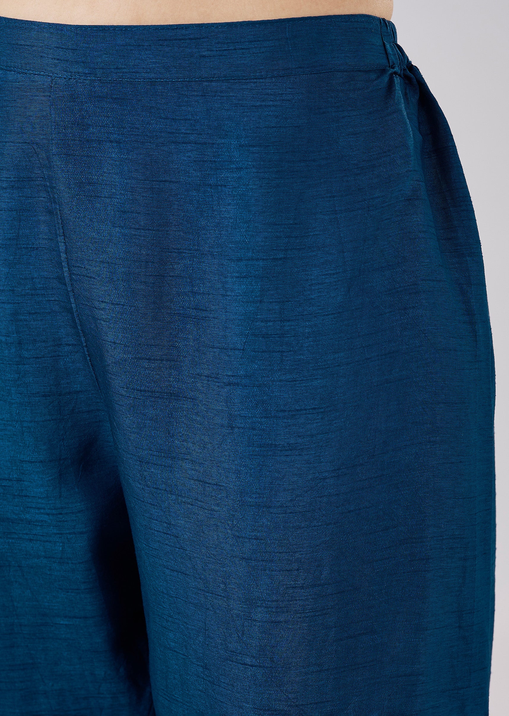 Blue Banarasi Bandhani Silk Kurta Set With Dupatta - Image 6